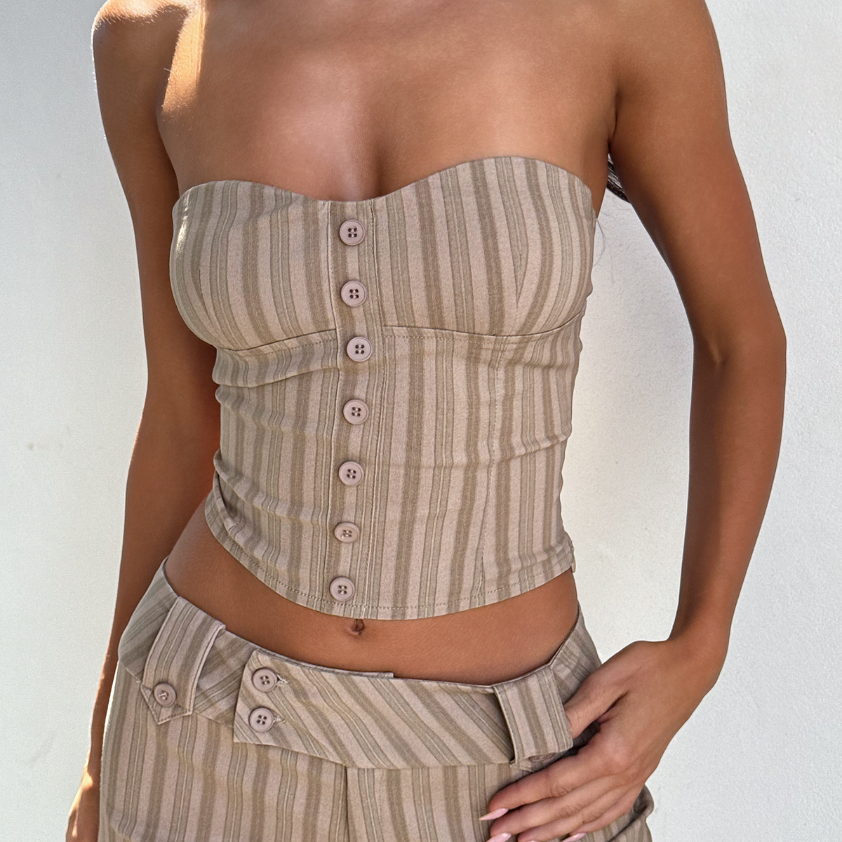 KITTIE STRAPLESS CORSET - TAUPE STRIPE – Tiger Mist USA