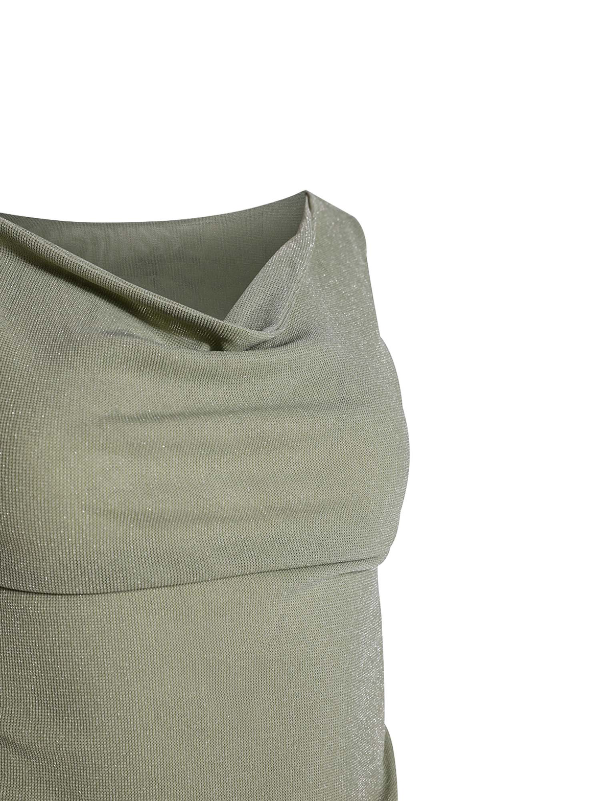 Close-up of the TIGERMIST COBI TANK in sage green with a draped cowl neckline and sage glitter, shown against a white background.