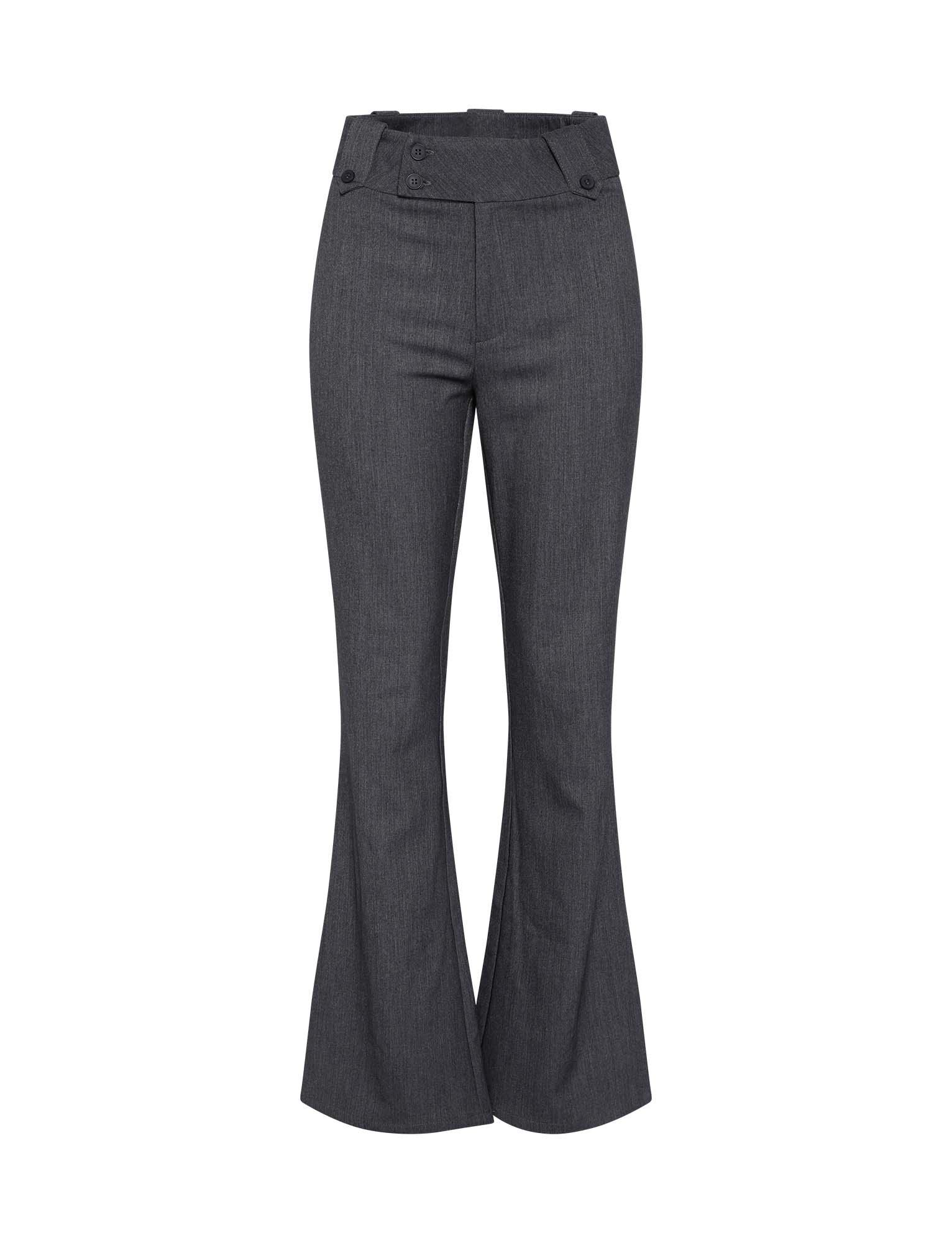 TIGERMIST KITTIE PANT - GREY features a high-waisted fit, flared leg, and button details at the waistband, shown against a white background.