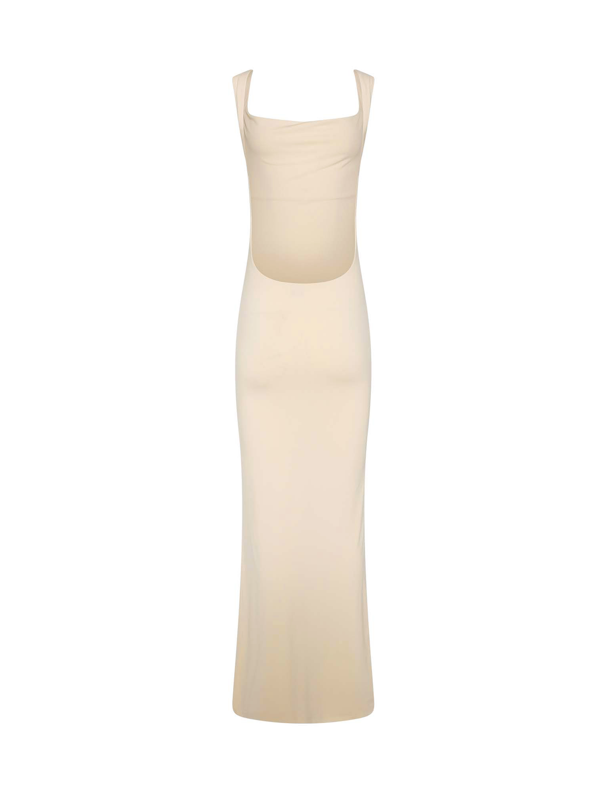 TIGERMIST MORANA DRESS - YELLOW : BUTTER is a pastel yellow sleeveless maxi dress with a square neckline, waist cutout detail, and bodycon fit, shown against a plain white background.