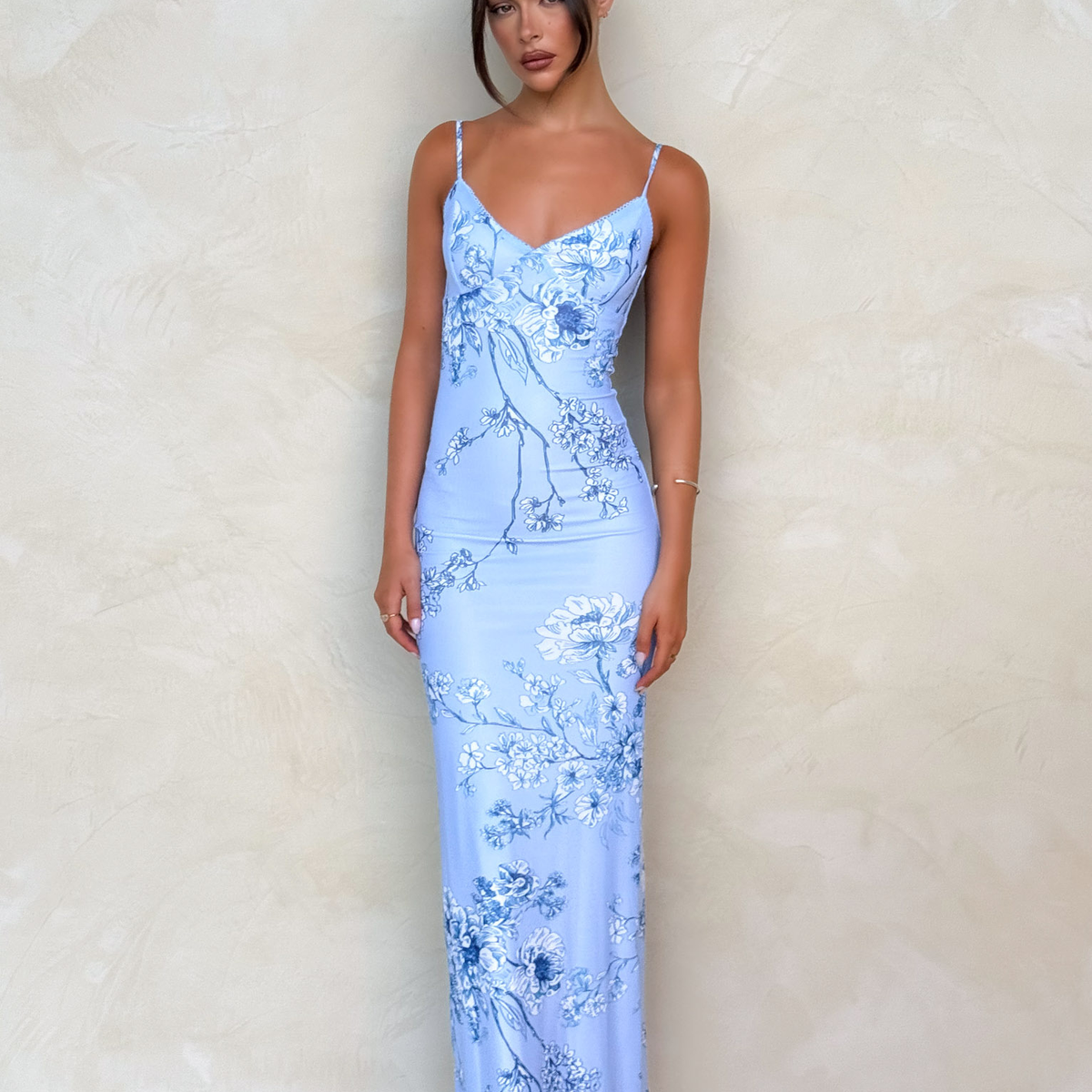 long blue floral dress Printed Flutter Tank Tiered Maxi *FINAL SALE* Ashley Blue Floral Formal Maxi