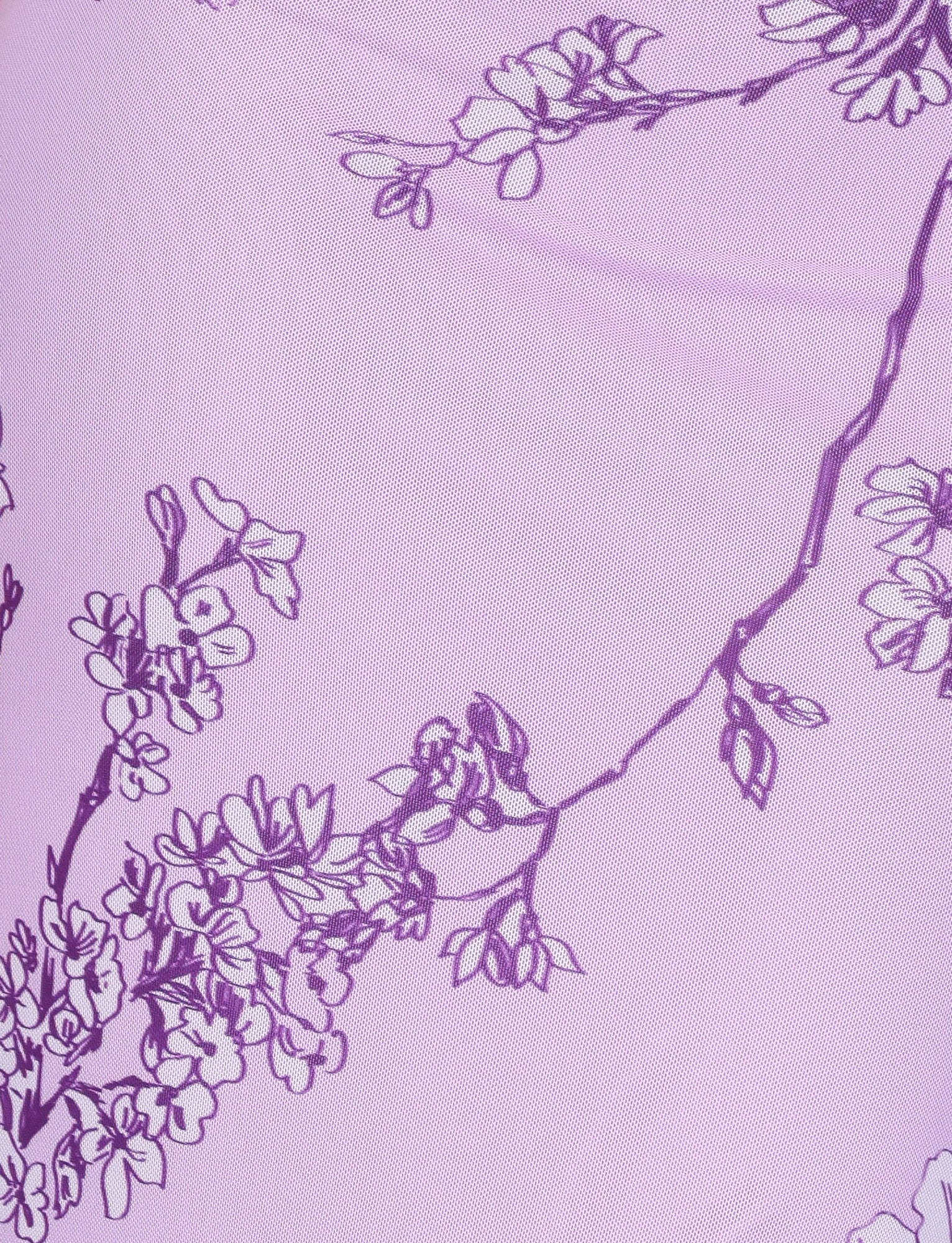 A floral pattern with purple cherry blossoms and branches on a light pink background, like a ceramic print, is featured on the JULIANNA DRESS by TIGERMIST in "Purple Ceramic Floral.