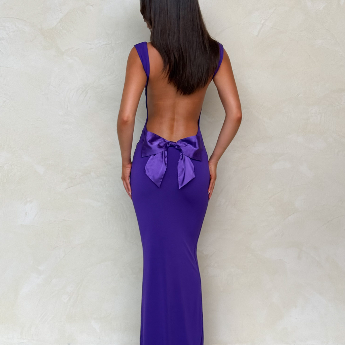 purple open back dresses Icarus Satin Open Back Long Dress in Purple