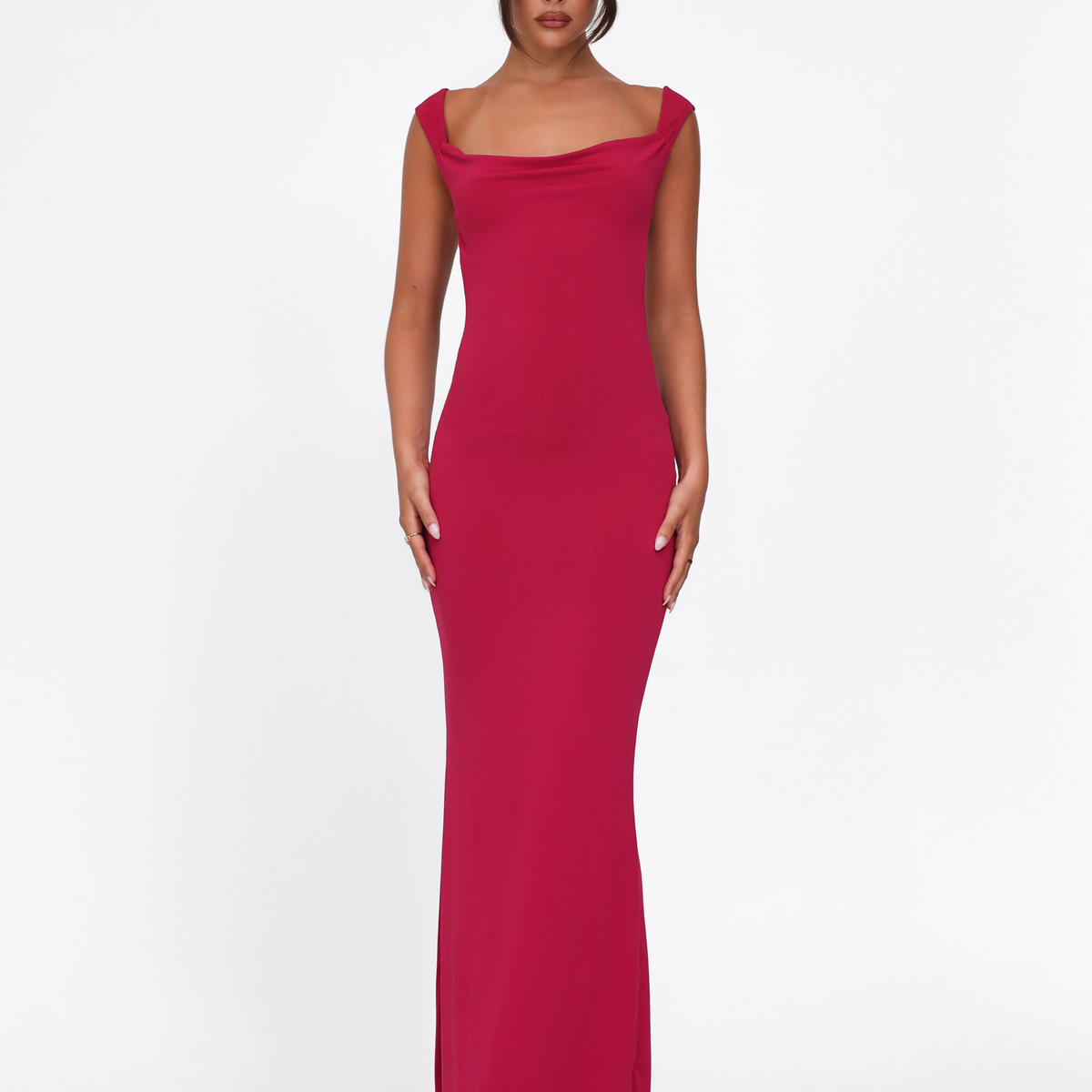 tiger mist red backless dress Tiger Mist Tarrin metal halterneck ring detail extreme plunge neck tie side maxi dress in red
