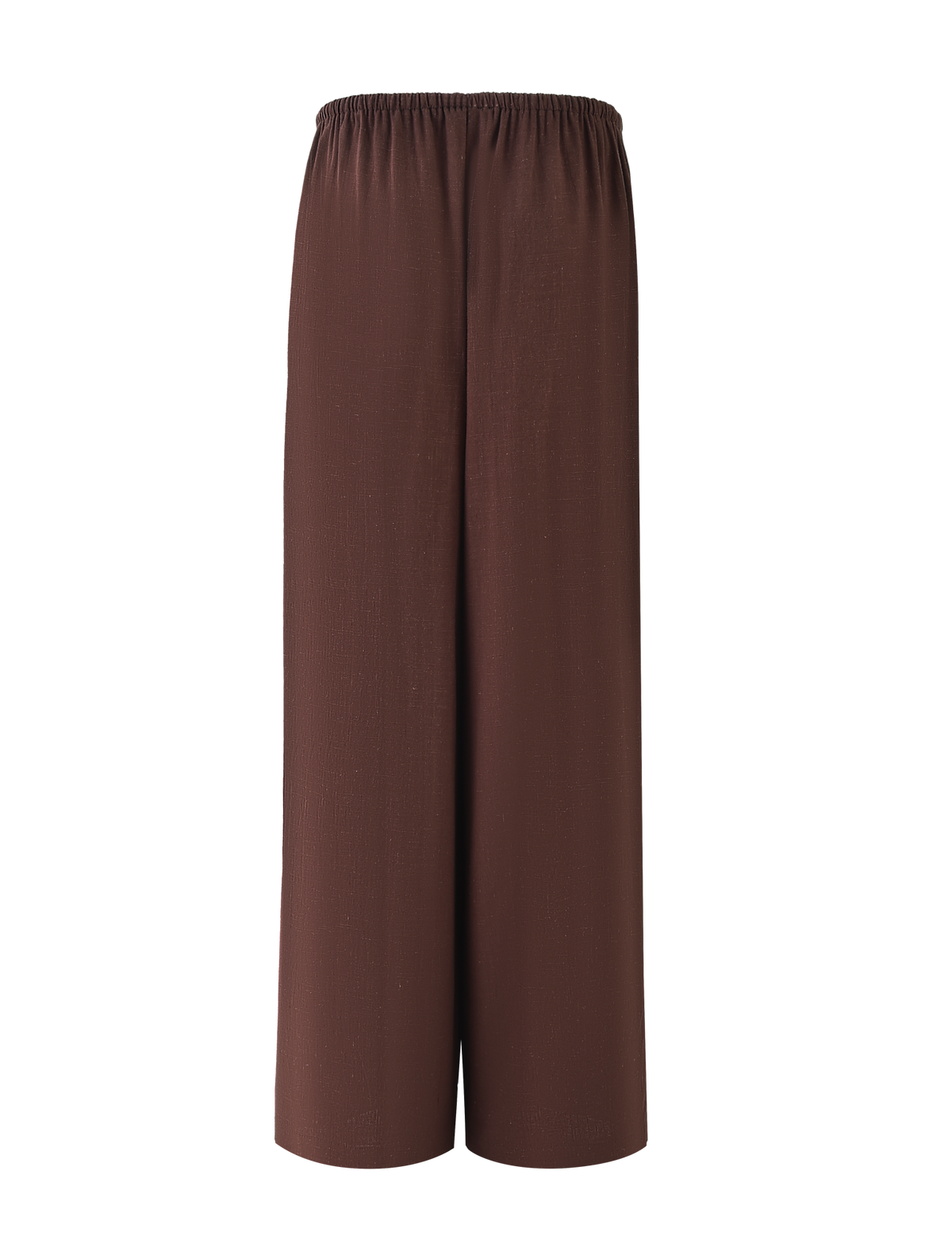 The TIGERMIST LAINEY PANT in Chocolate features a wide-leg, ankle-length design with a mid-rise elastic waist and functional side pockets, shown against a plain background.