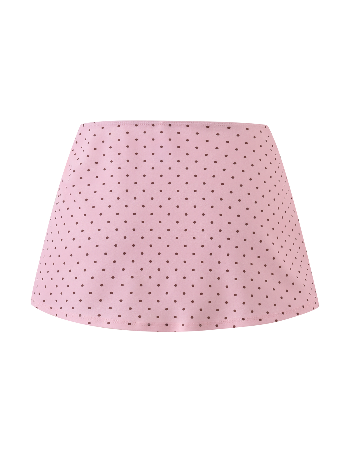 The DIANA SWIM SKIRT SET - PINK POLKA DOT by TIGERMIST features a pink mini skirt with black polka dots, flared design, and white accents—ideal for styling with your favorite polka dot bikini.
