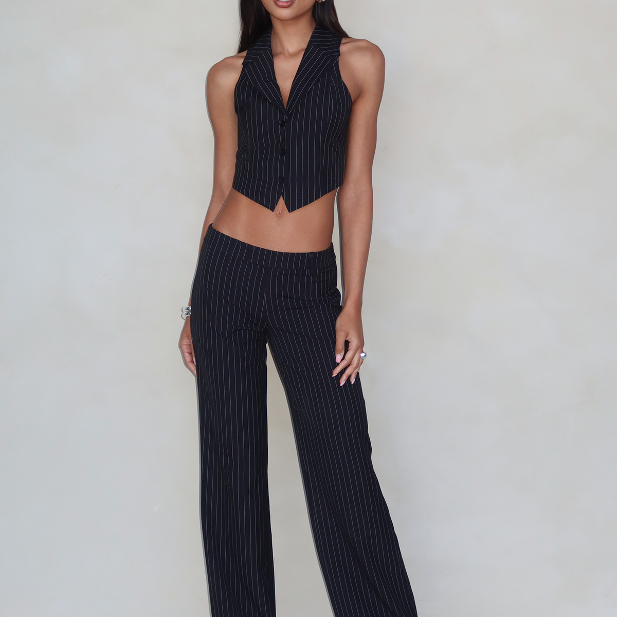TAMARA PANT - BLACK : PINSTRIPE