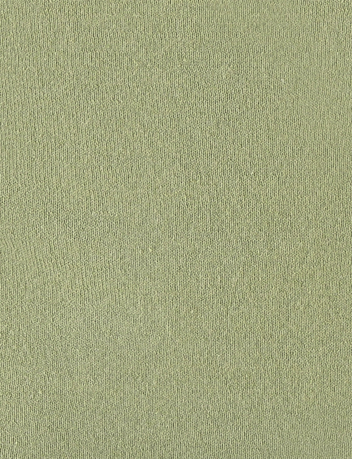 Introducing the DIEDRE JUMPER - GREEN by TIGERMIST: A close-up reveals its textured, soft muted green fabric crafted from high stretch cotton. The fine woven pattern provides a subtle, uniform texture, and the fitted semi-sheer knit adds an additional layer of sophistication. The overall look is smooth and consistent.