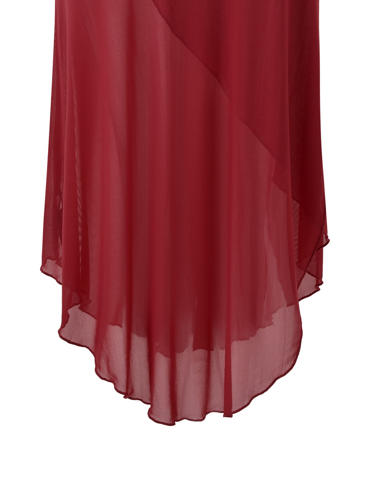 The MARIANA SKIRT - RED by TIGERMIST features a sheer, flowing design with a ruched waistband and asymmetrical hemline, shown against a white background.