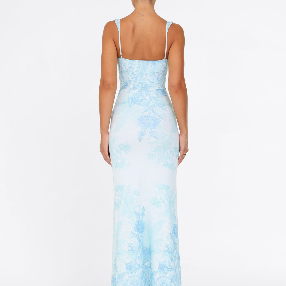 knee length dresses for ladies Provence Bloom Tiered Maxi Dress Floral Blue