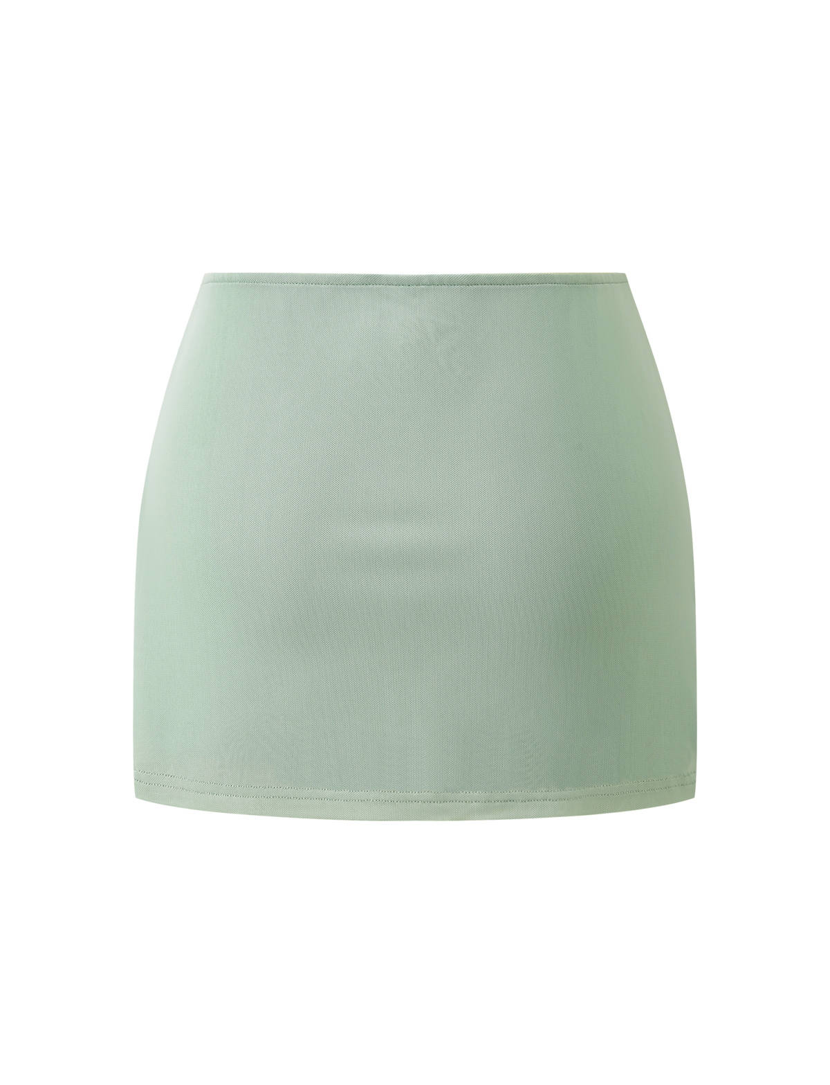 The TIGERMIST OCTAVIA MINI SKIRT in Pistachio is a high-waisted, fitted mini skirt with a simple design and no visible patterns, floral details, or fastenings. It's displayed against a plain white background.