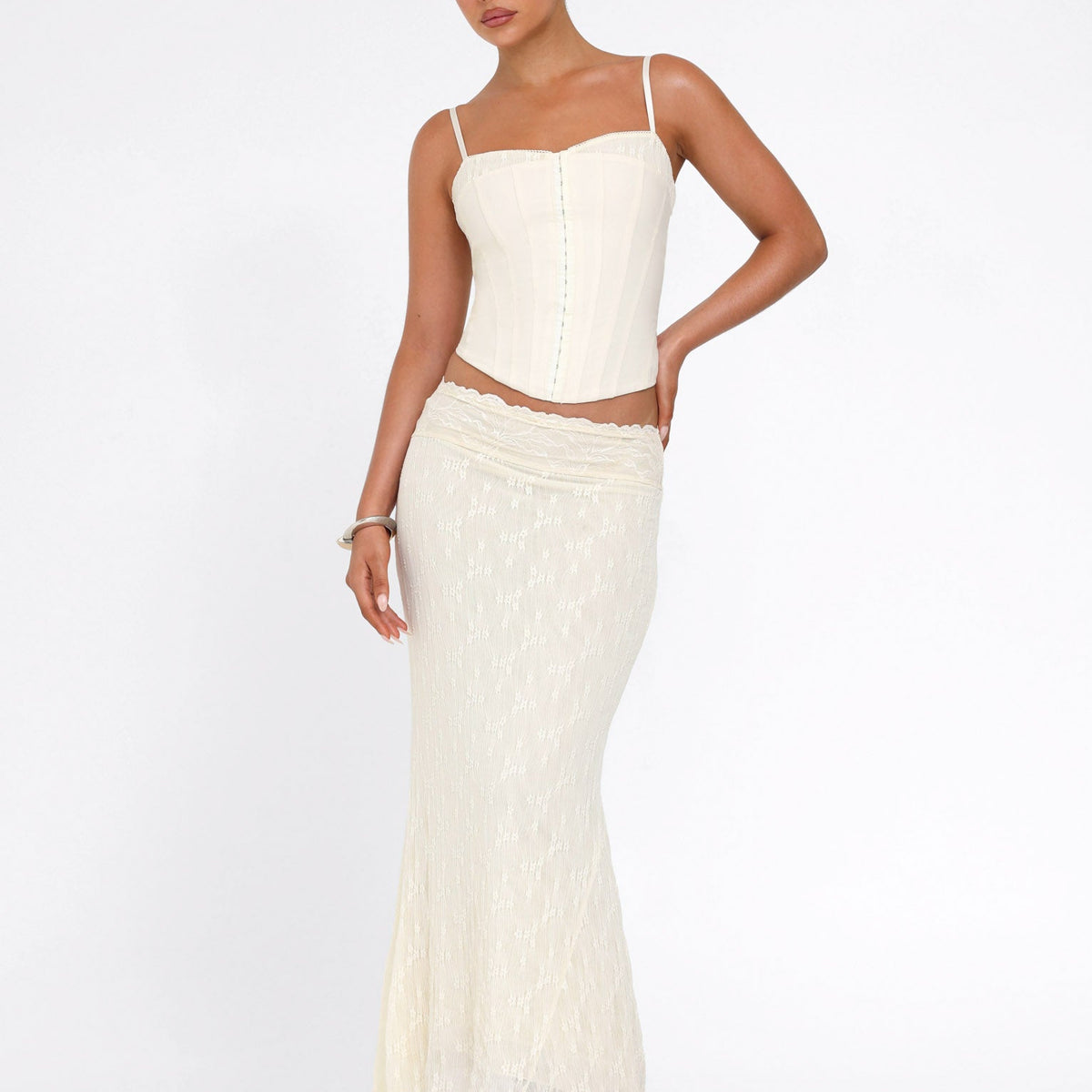 Graziella Lace Up Midi Skirt White Base