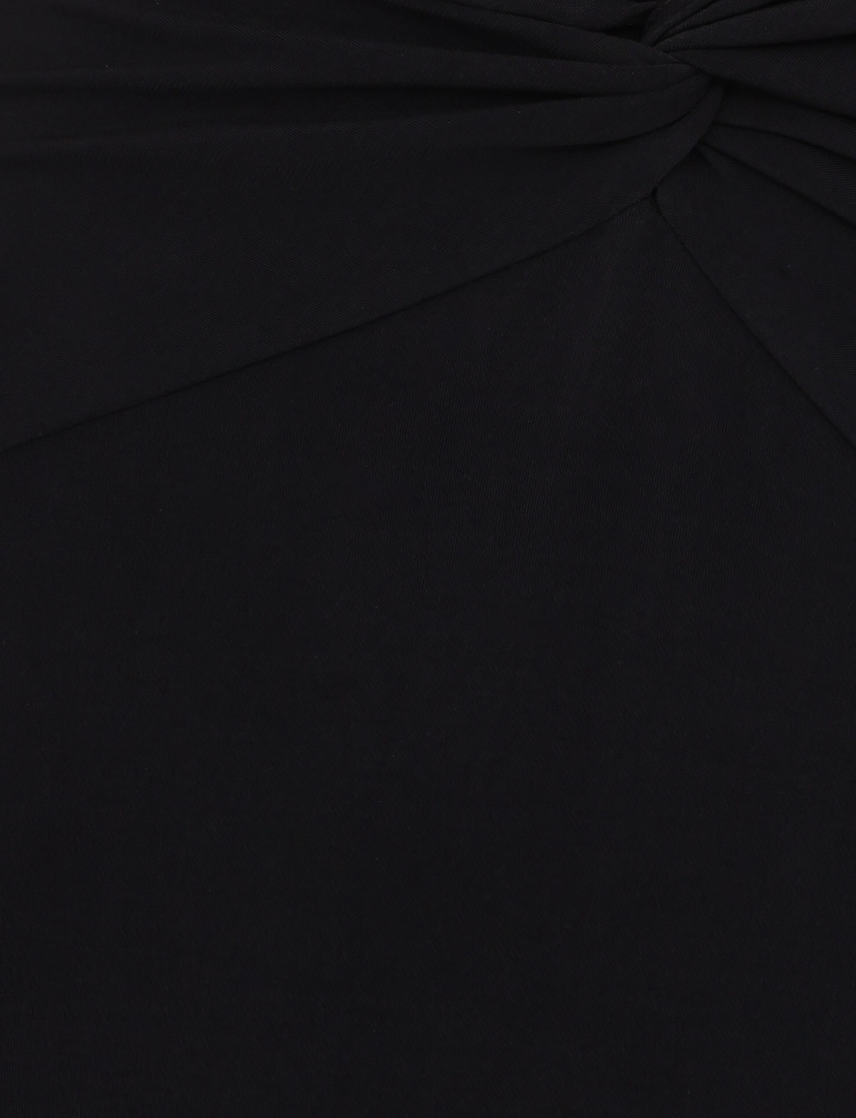 Close-up of the black fabric from the TIGERMIST GRAZIA DRESS, showcasing a twisted, ruched detail at the top that adds soft folds and texture.