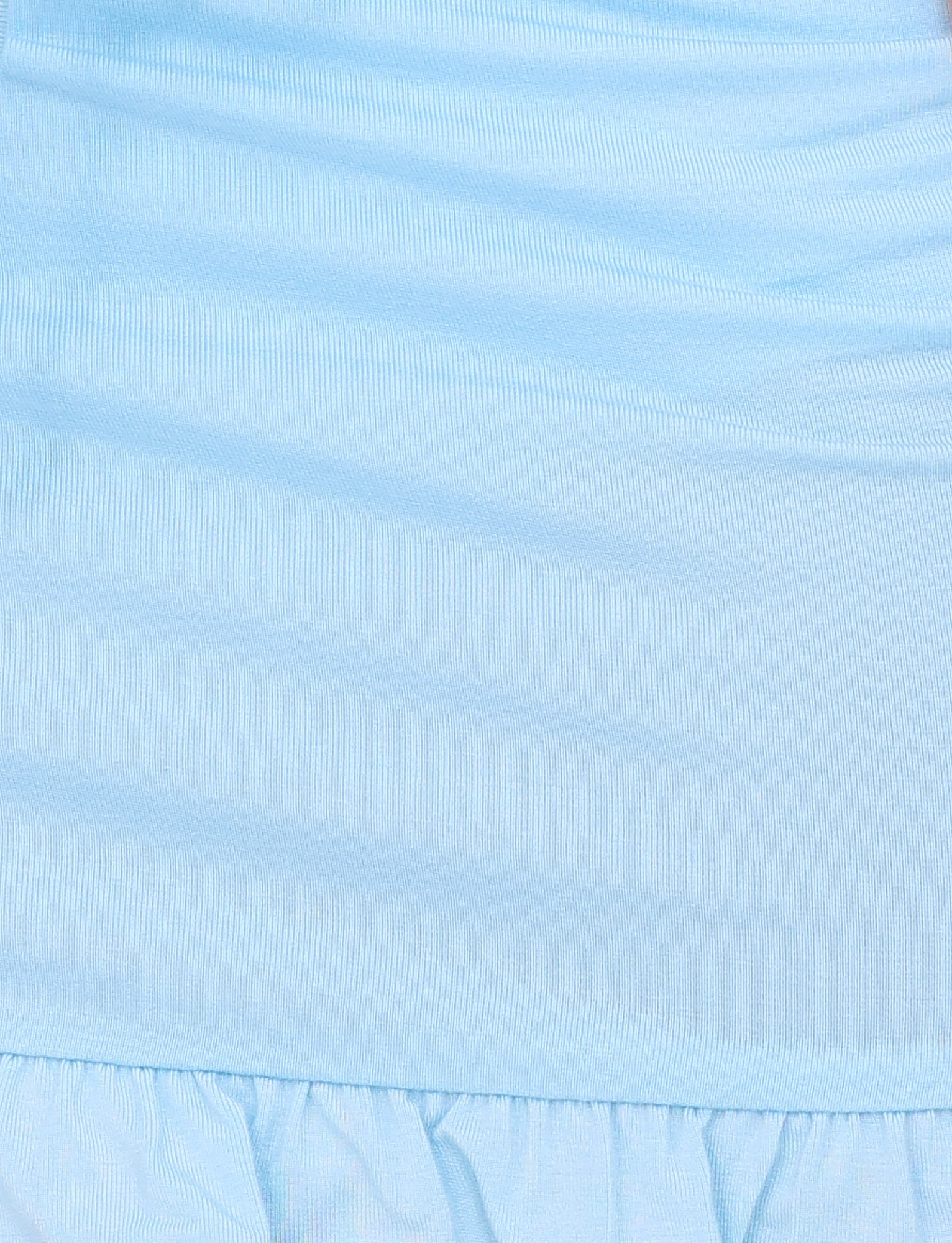 Close-up of light blue, ribbed buttery jersey fabric with horizontal lines and a gathered ruffle at the bottom—perfect for the TIGERMIST MELLIE SKORT in Baby Blue.