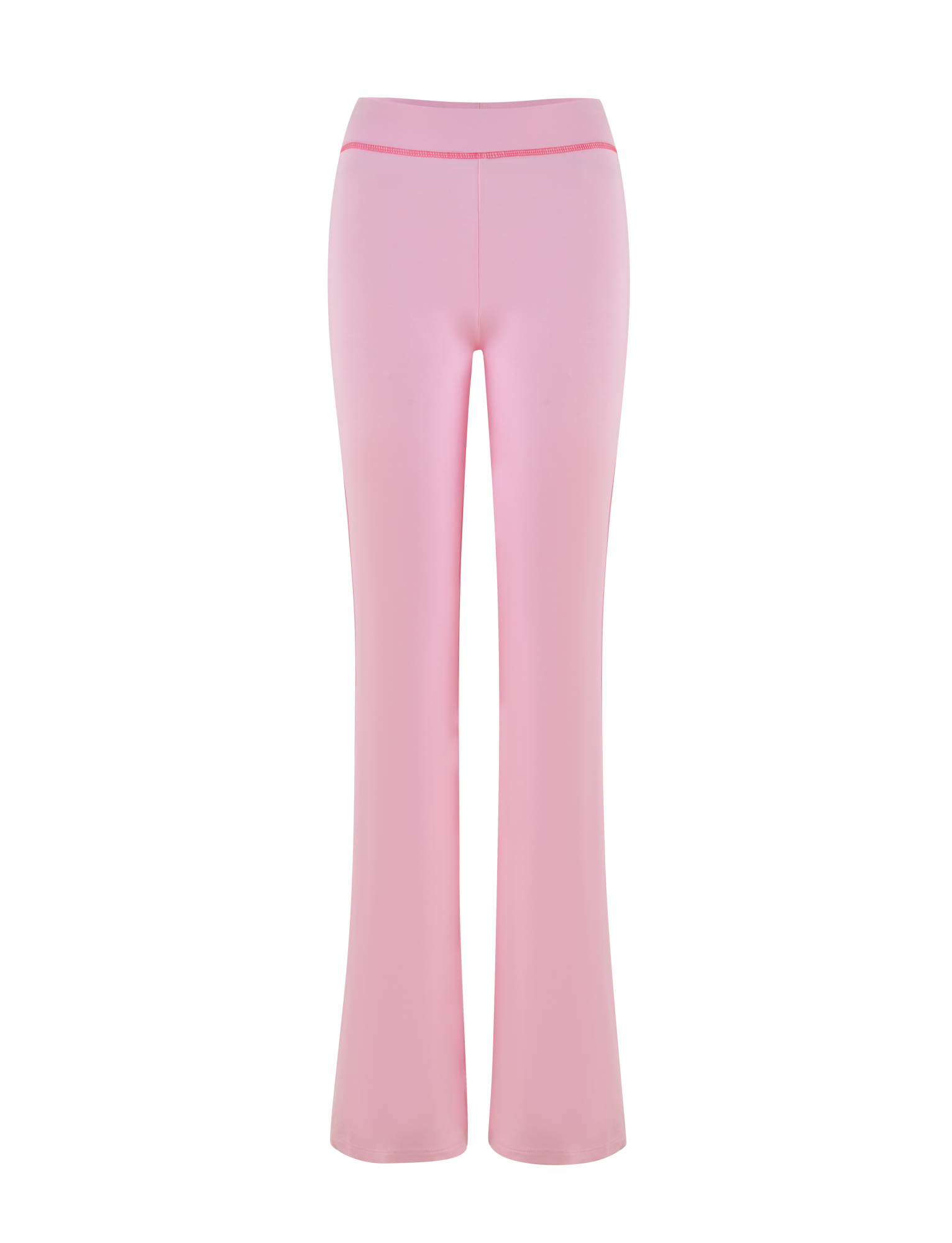Front view of the TIGERMIST BLAYZE PANT in soft pink, high-waisted and flared, shown against a white background.