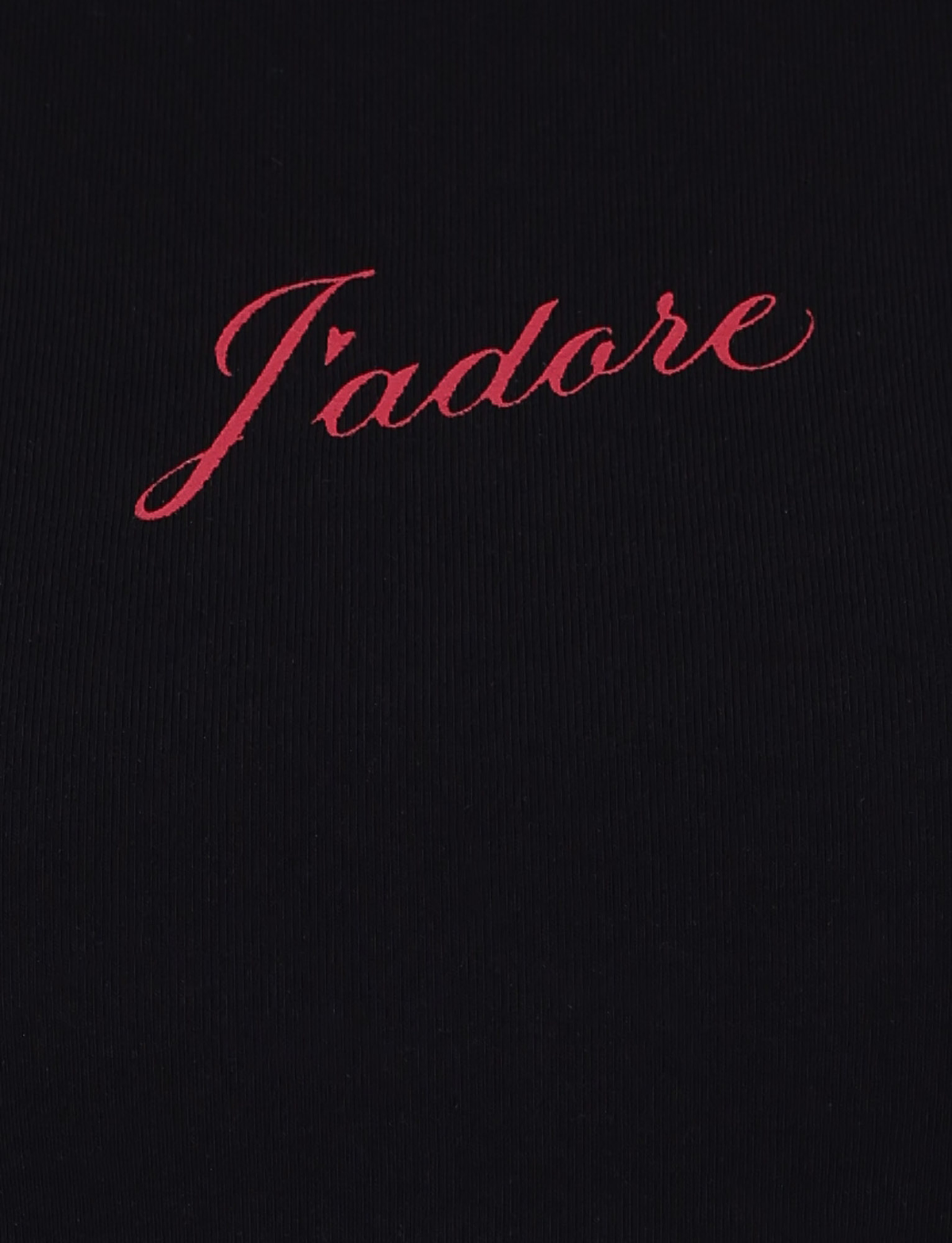 The SAPHIRA TEE - BLACK by TIGERMIST features a red J'Adore cursive graphic with a heart above the "J" on high stretch black fabric.