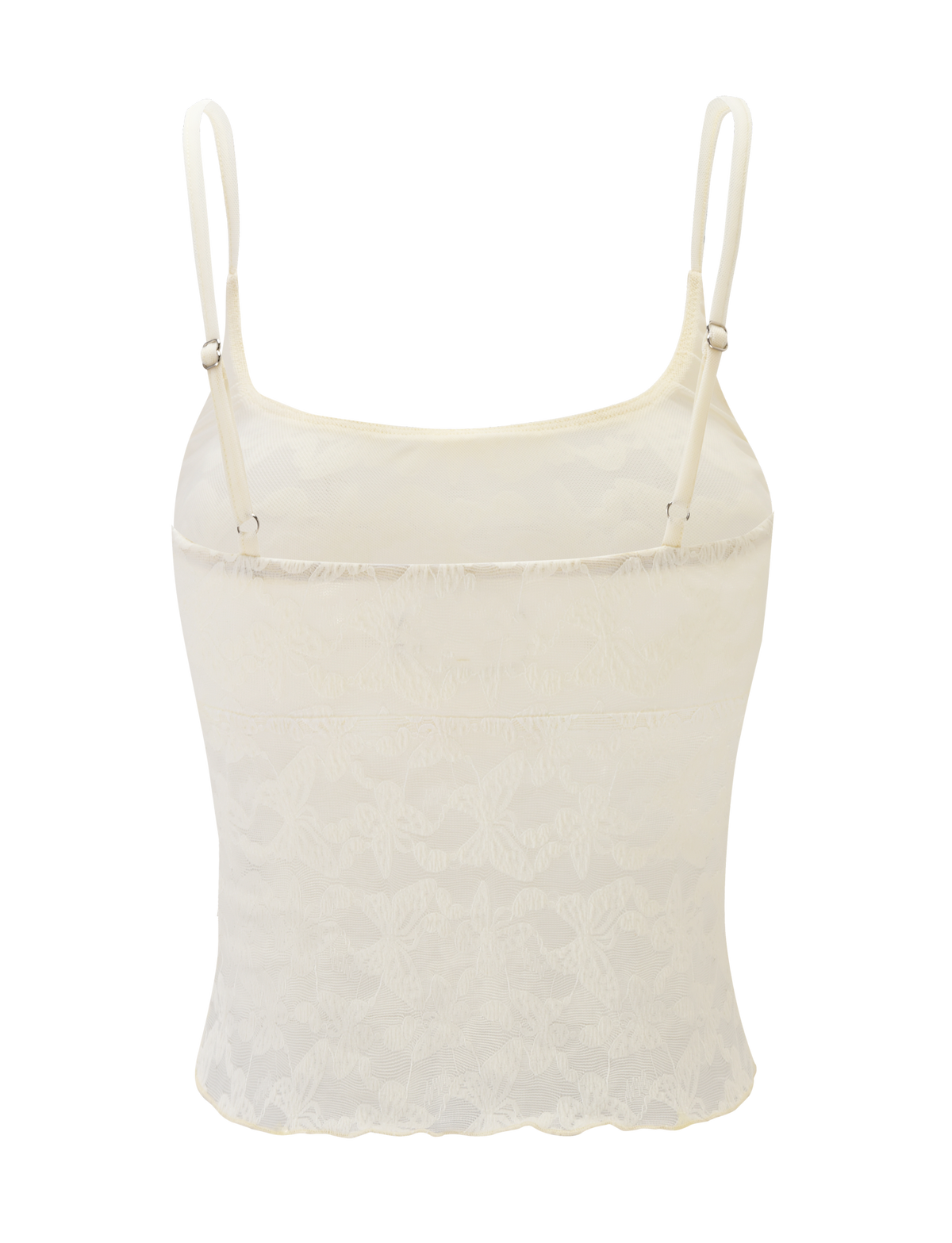The TIGERMIST GIULIA 2PC TOP in ivory lace features thin adjustable straps and a delicate floral design, showcased on a plain background.