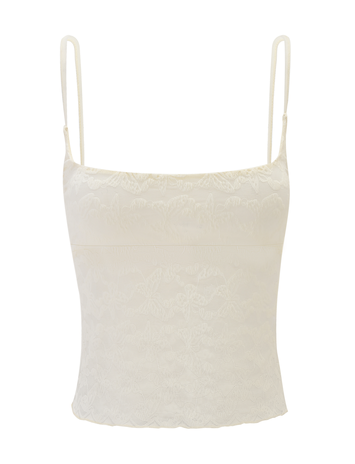 The TIGERMIST GIULIA 2PC TOP features a sleeveless, ivory lace camisole with adjustable straps and a square neckline, shown on a white background.