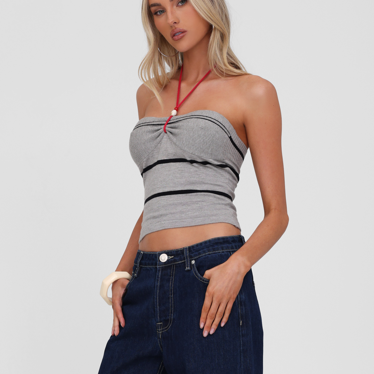 NOUR TOP - GREY STRIPE – Tiger Mist USA
