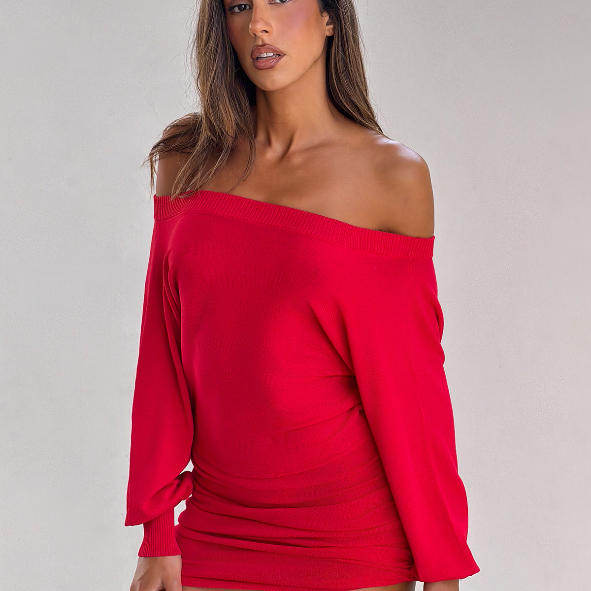 genie maxi dress off the shoulder dress in red JANINE MINI DRESS