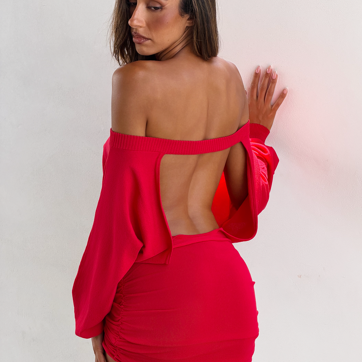 red long sleeve mini dress JANINE MINI DRESS