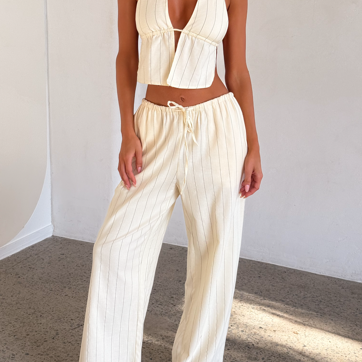 LAINEY PANT - BEIGE STRIPE – Tiger Mist USA