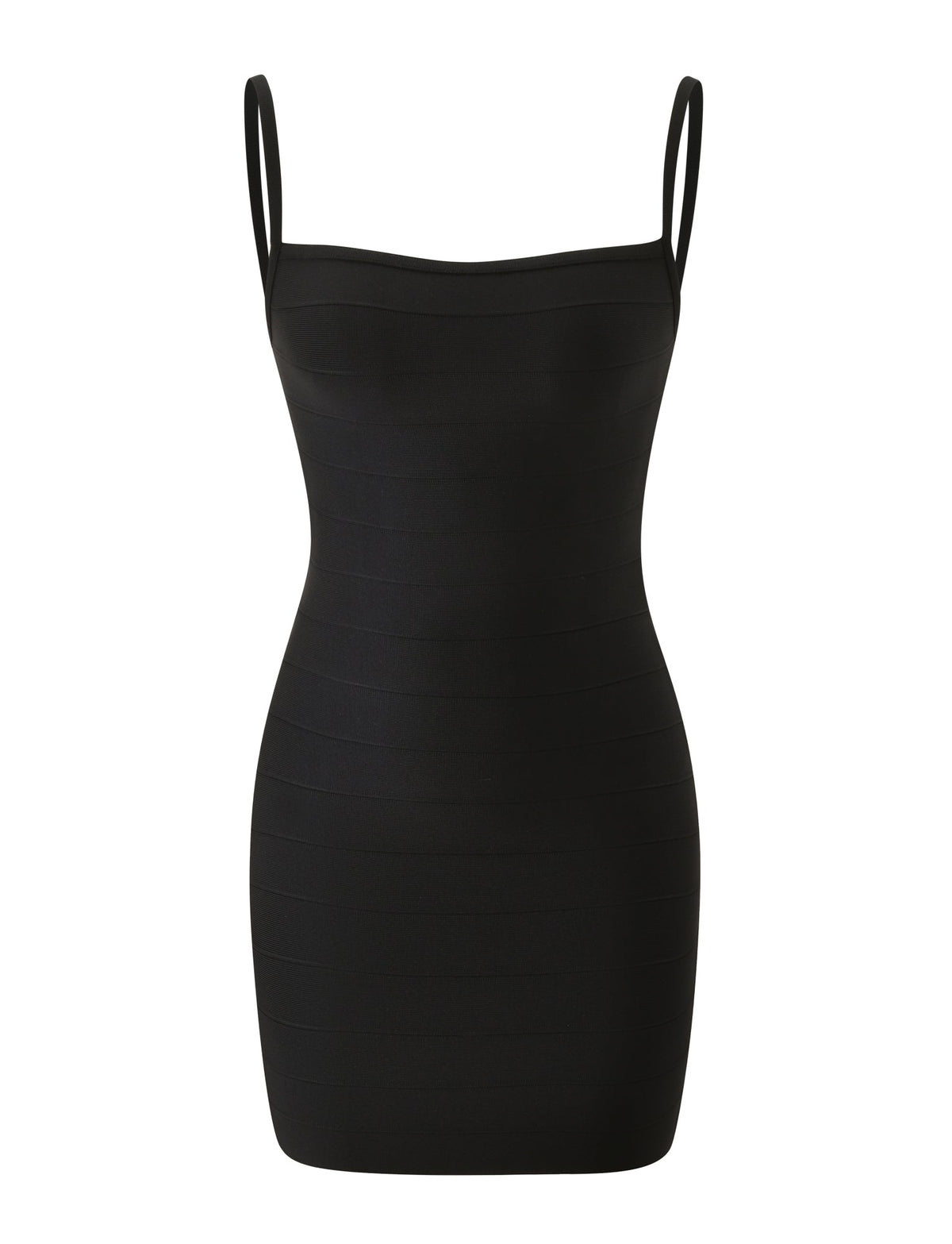 Black MIDORI BANDAGE MINI DRESS with a square neckline and thin shoulder straps.
