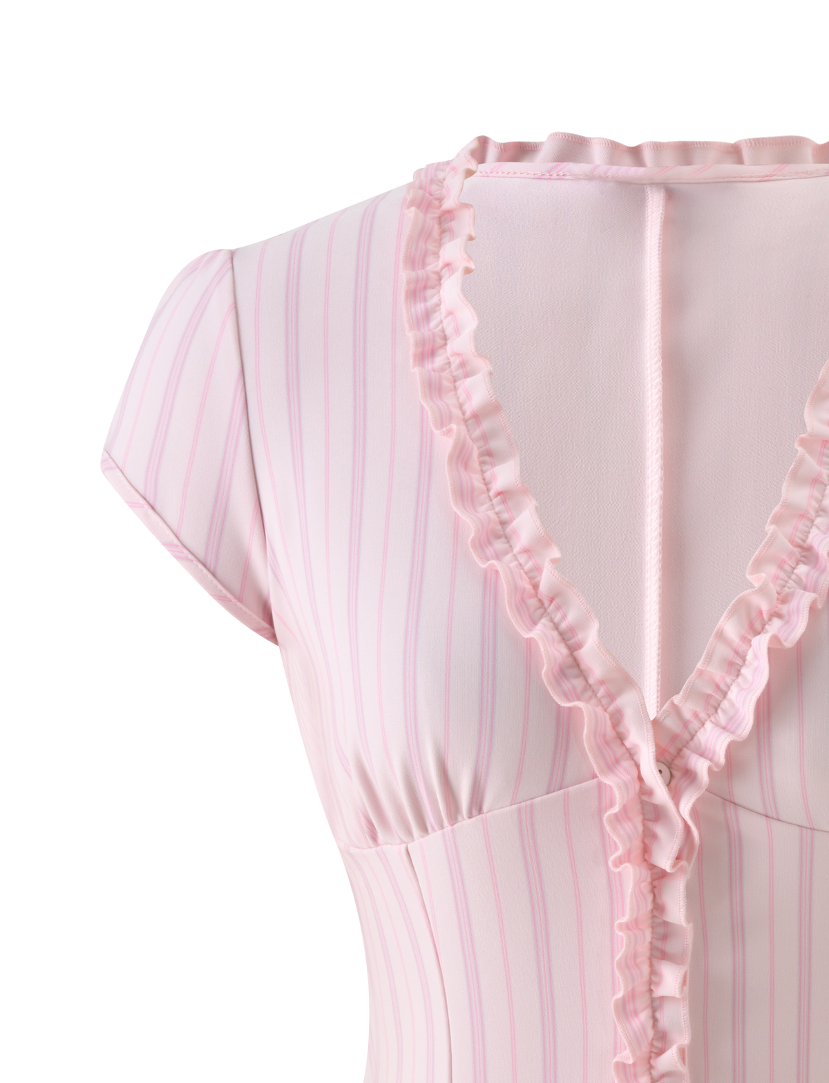 Tiger Mist Valerie Ruffle Top in Pink Stripe, detail flatlay