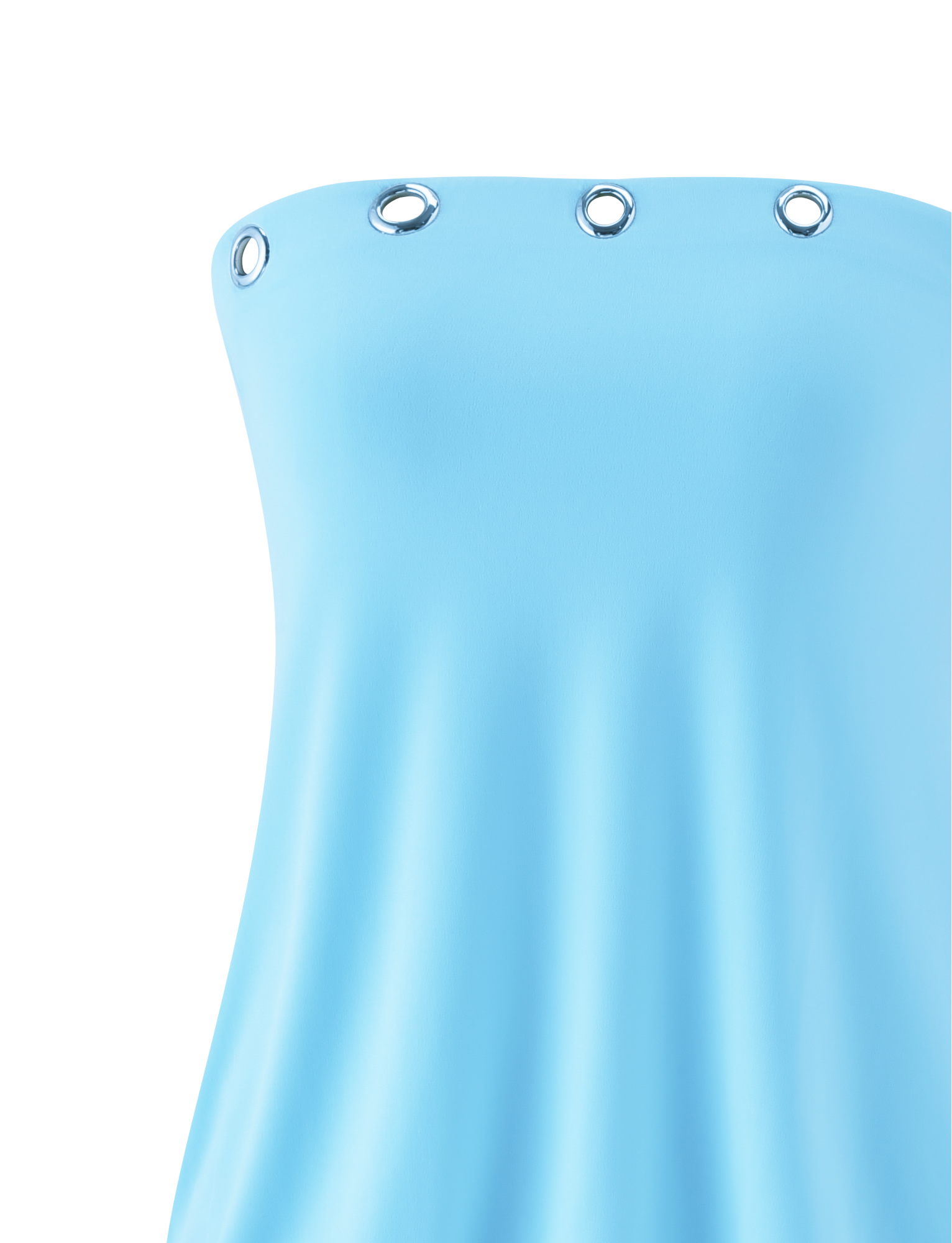 A close-up of the TIGERMIST RAVENNA MINI DRESS in sky blue, a strapless mini with silver grommet details on the top edge, shown against a white background.