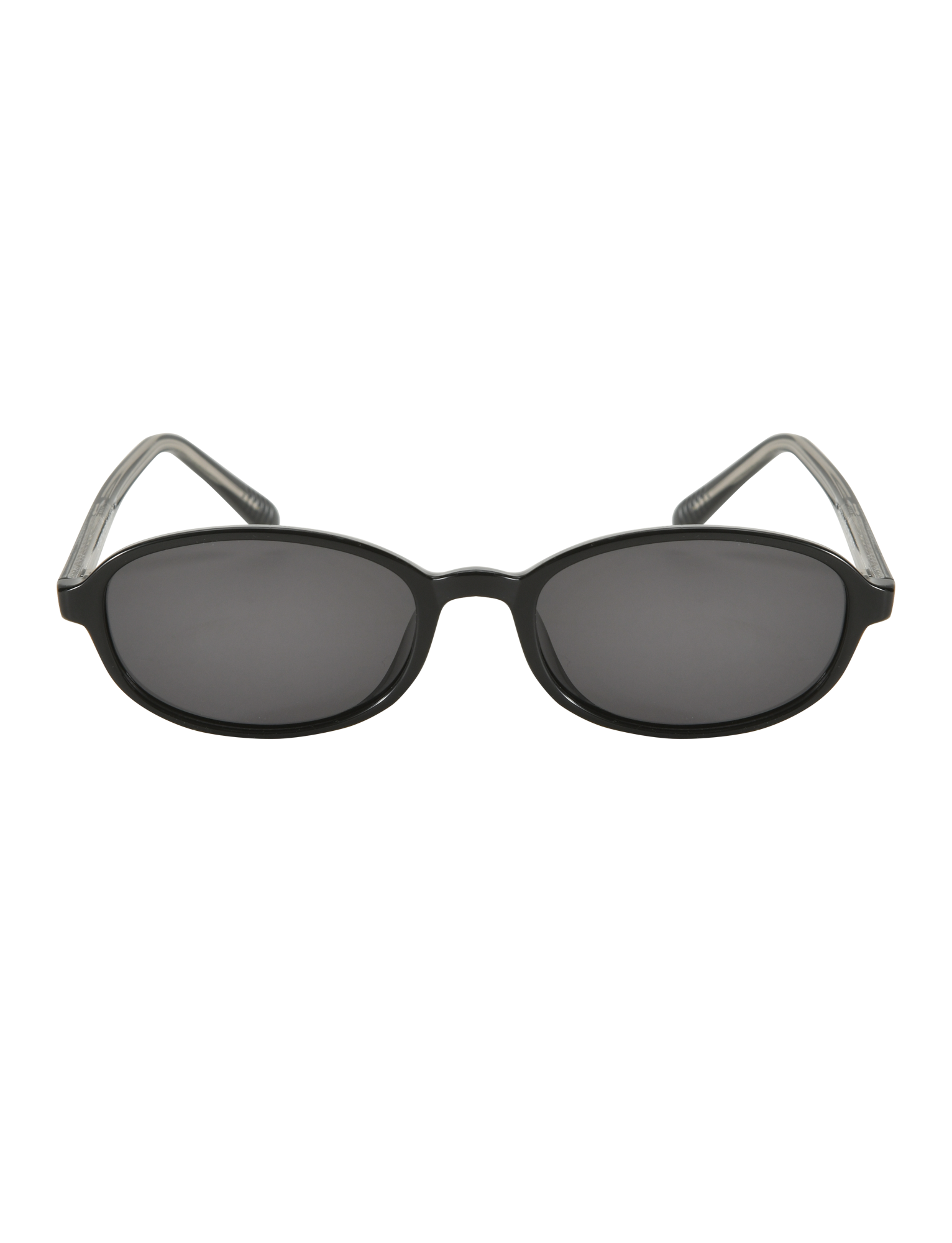 The ESTA GLASSES - BLACK by TIGERMIST feature black oval frames, dark polarised lenses, transparent arm tips, and UV400 protection. Shown on a plain white background.