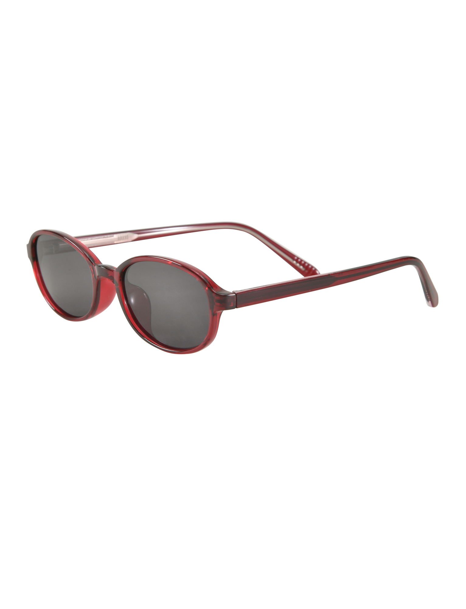 ESTA GLASSES - RED by TIGERMIST: Red-framed oval fashion sunglasses with dark tinted UV400 lenses. Displayed on a white background at an angle, showing both the front and side of the frames.