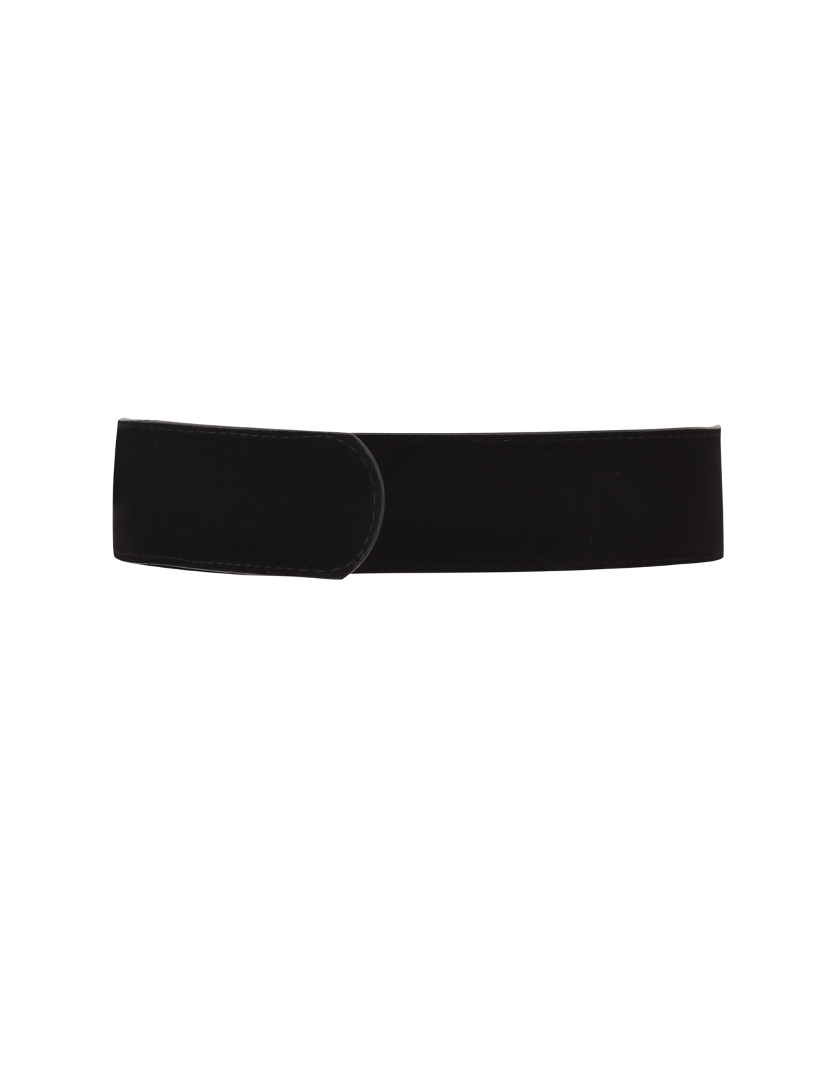 The SANDY BELT - BLACK by TIGERMIST features wide black faux sueded velvet, a rounded overlapping end, and an oversized gold buckle, shown on a plain white background.
