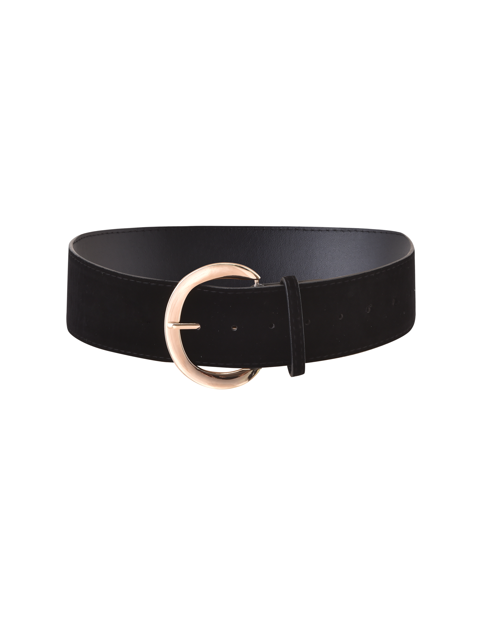 The SANDY BELT - BLACK by TIGERMIST features wide faux sueded velvet and an oversized gold buckle, presented against a plain white background.