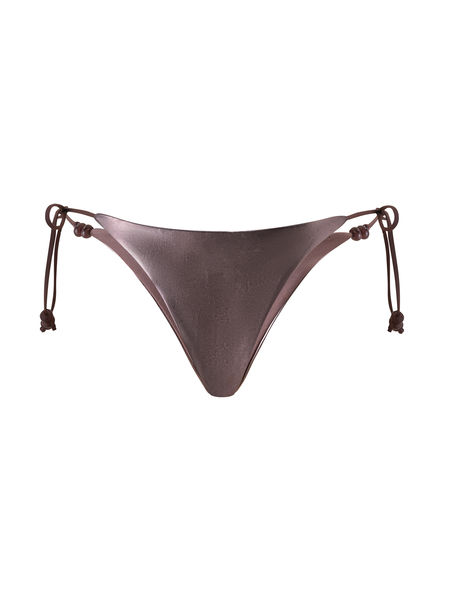 The FINLEA BIKINI BOTTOM by TIGERMIST features a bronze metallic finish with adjustable side ties, shown against a plain white background.