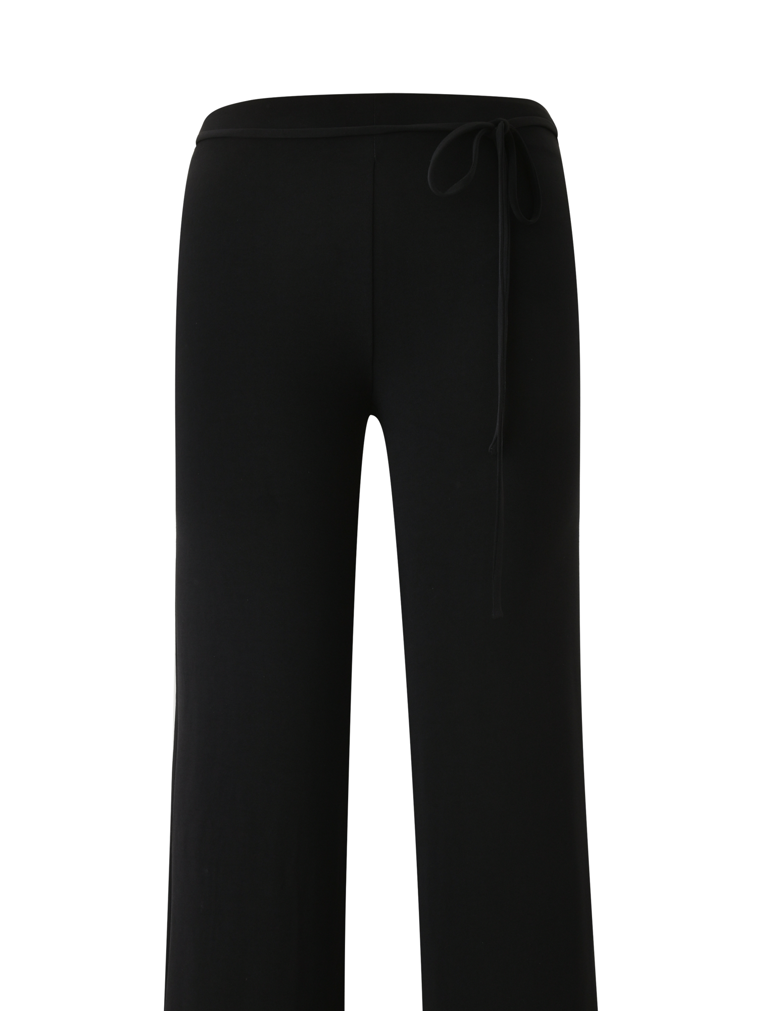 The KAILI PANT - BLACK by TIGERMIST is a black, full-length, relaxed-fit pant with a mid-low rise and removable self-tie belt, shown in a minimalist style on a white background.