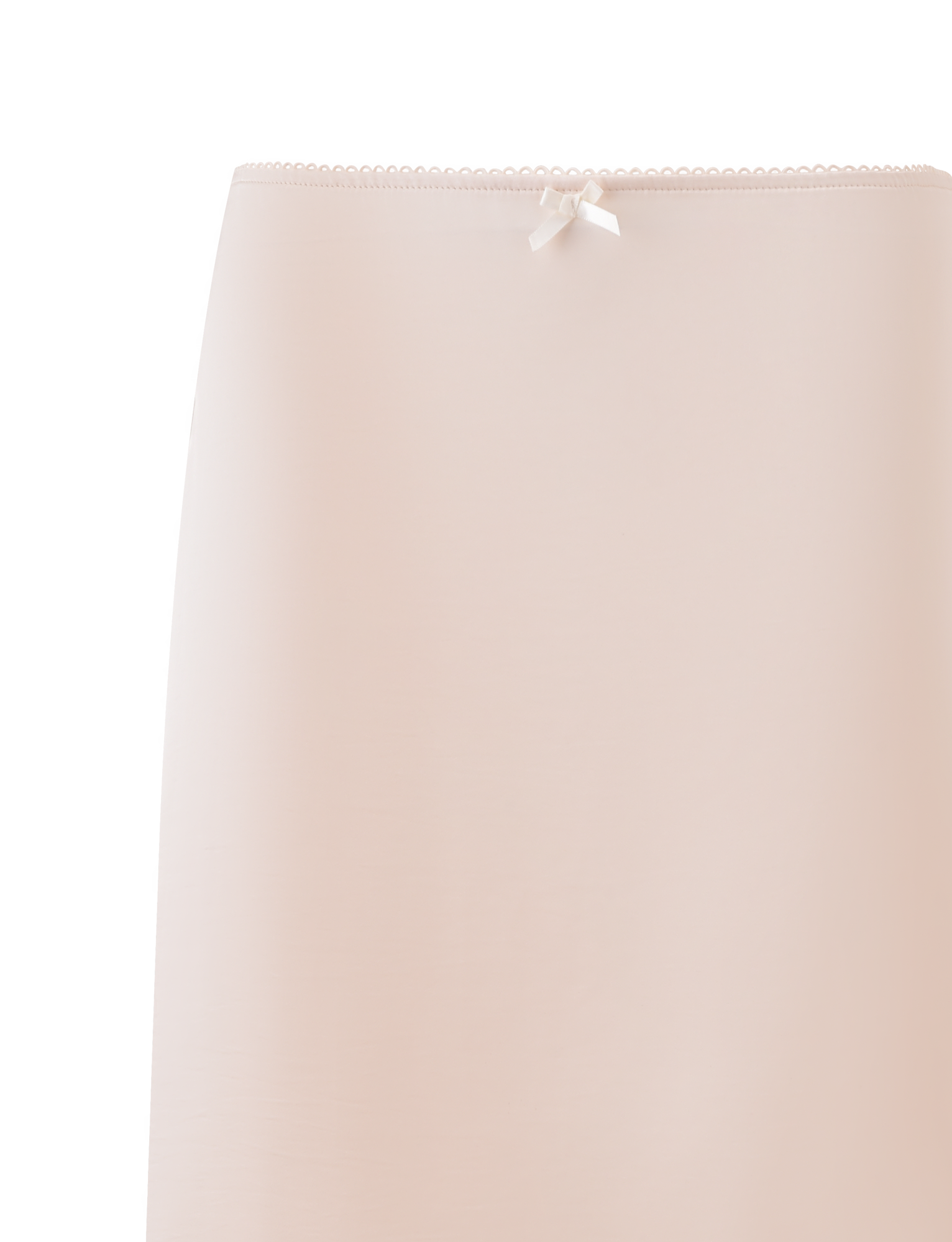 A close-up of the LEISEL SKIRT in cream by TIGERMIST, a midi skirt with a small satin lingerie bow at the waistband, shown against a plain white background.