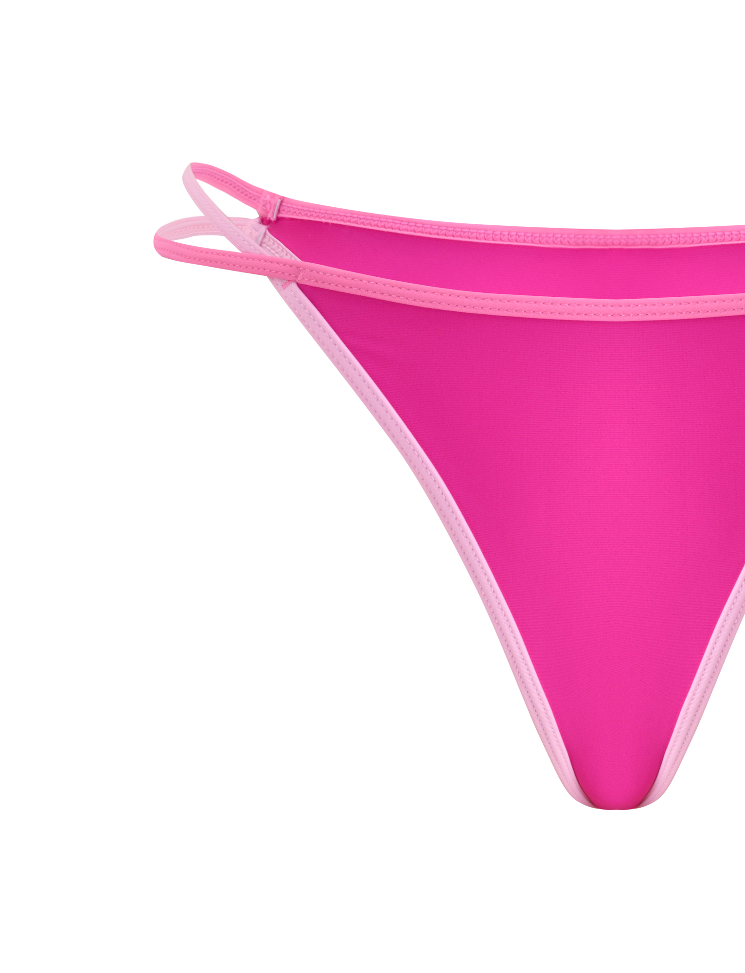 Close-up of the TIGERMIST PALMER BIKINI BOTTOM - BERRY, featuring bright pink fabric, light pink trim, sporty number 22 print, and double side straps, displayed against a white background.