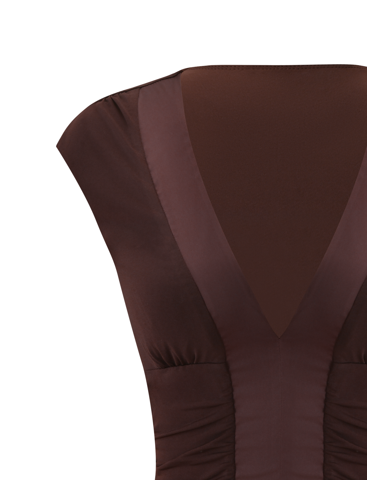 A chocolate brown TIGERMIST ROMI TOP - CHOCOLATE with a deep V-neckline and gathered detailing at the waist.