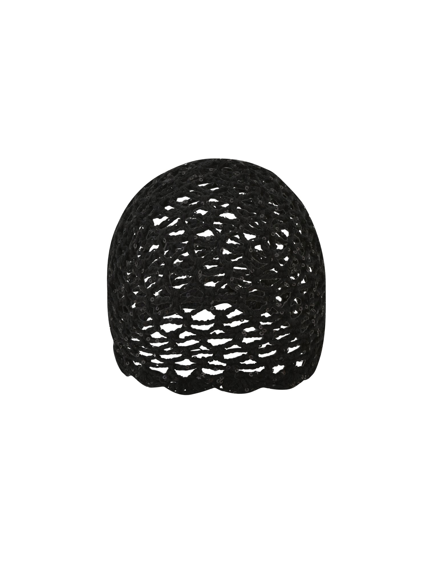 The STEVIE CROCHET CAP - BLACK by TIGERMIST, featuring a sheer, open lacy pattern ideal for festivals, is displayed on a white background.