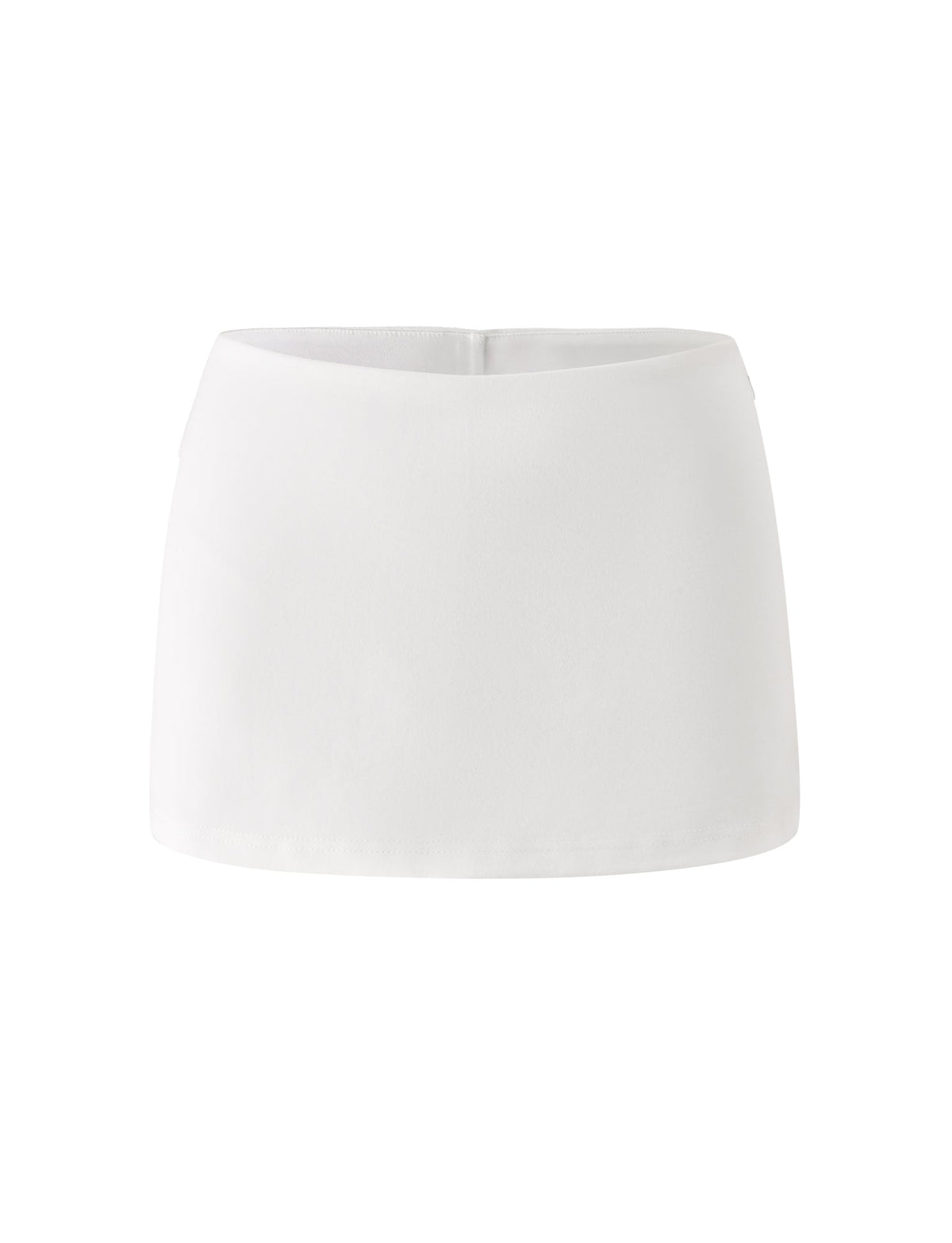 The VICTORIA MINI SKORT - IVORY by TIGERMIST is a high-waisted mini skort shown against a white background. It boasts a sleek bodycon fit with a simple, straight cut in plain ivory, free from patterns, embellishments, or pockets for a flattering and minimalist silhouette.