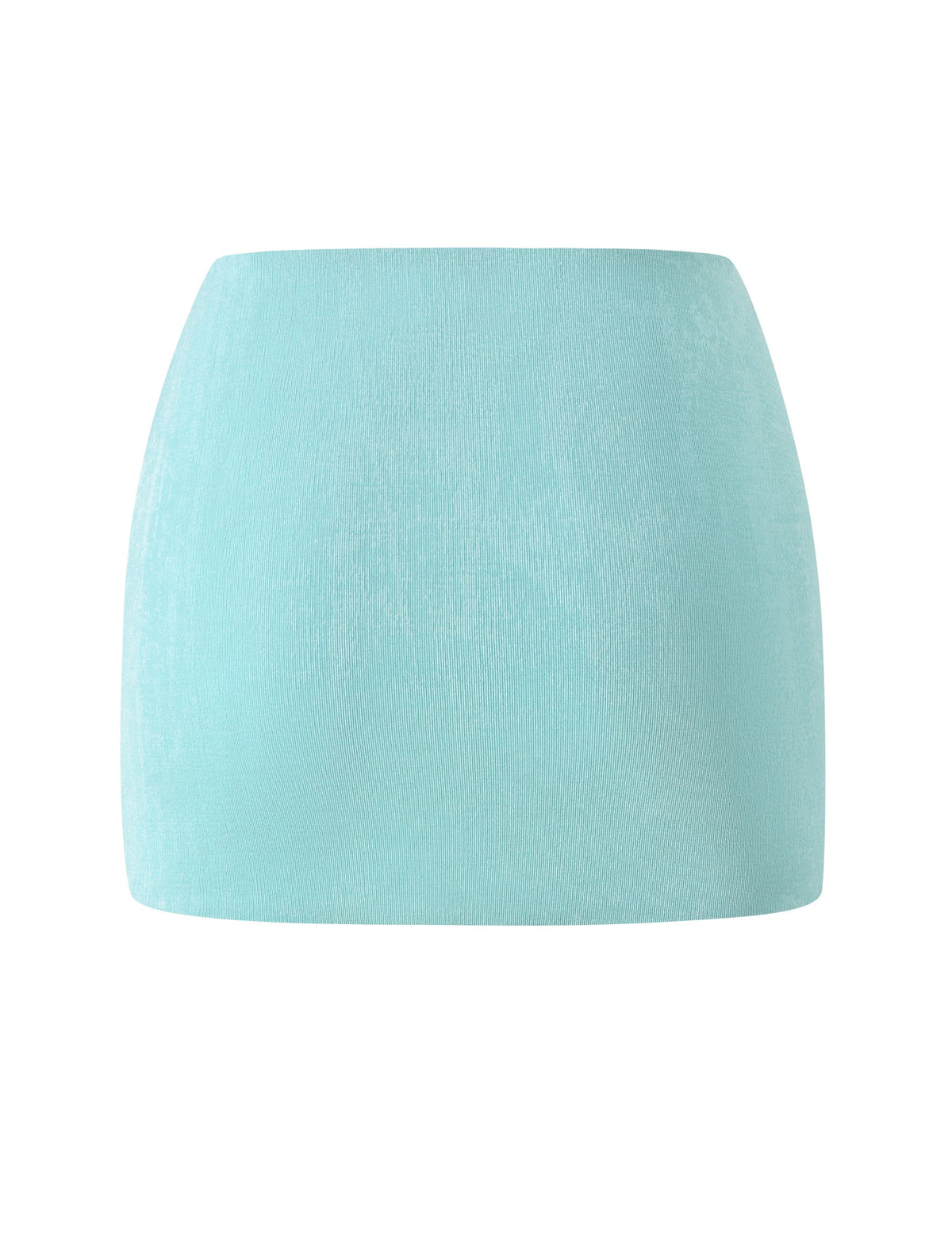 RAE MINI SKIRT - AQUA in textured aqua blue, finished with a silver horse-bit belt.