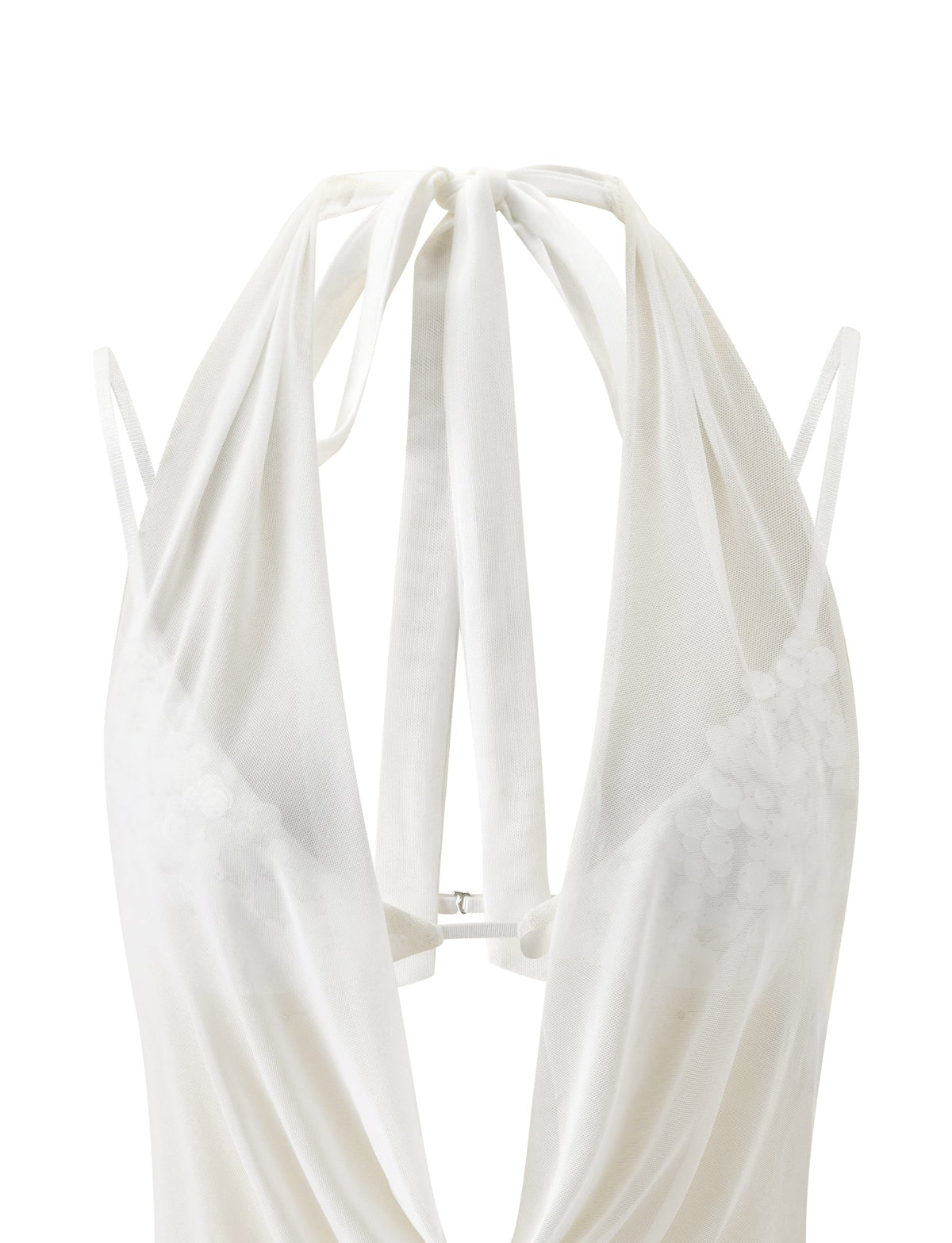 SOLARE TWO PIECE TOP - IVORY ivory cowl neck halter top featuring sheer mesh draped over a matching sequin bra.
