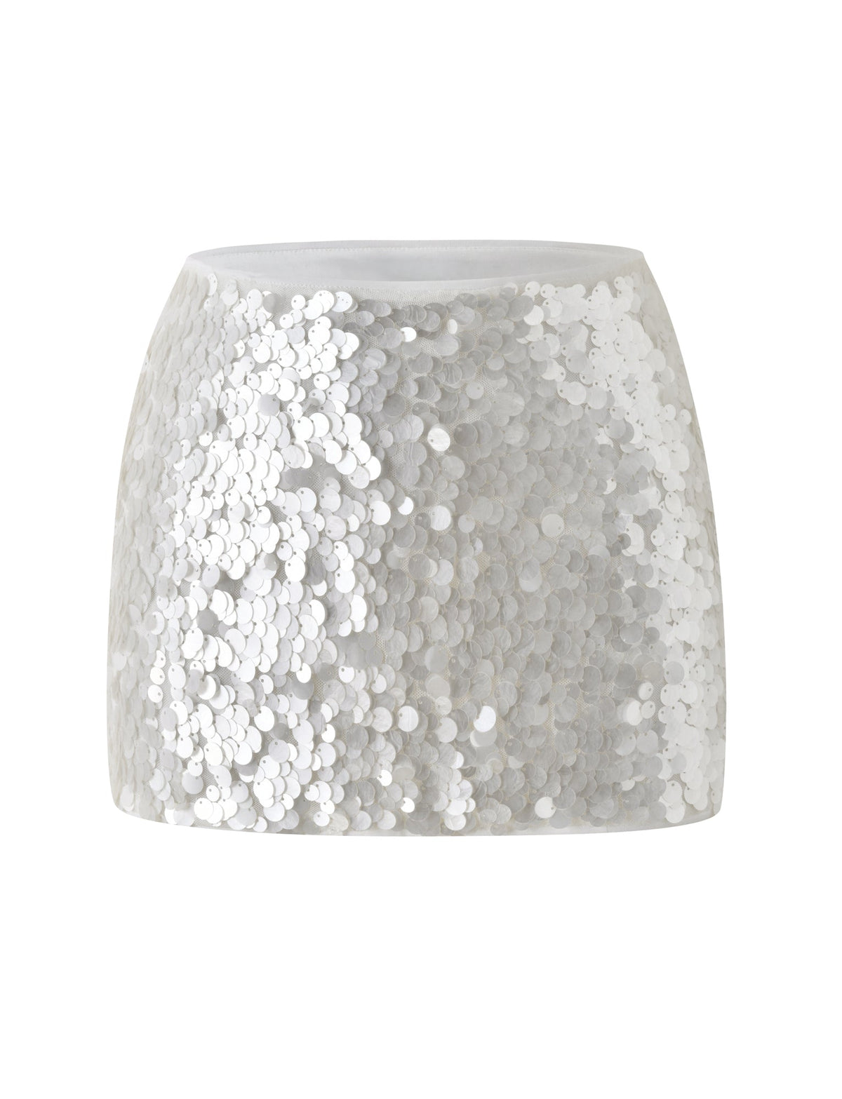 SOLARE MINI SKIRT - IVORY, an ivory faux shell sequin mini skirt.