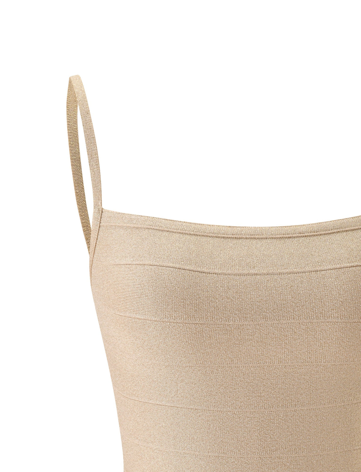 MIDORI BANDAGE TOP - GOLD SPARKLE, a gold glittery camisole in a shimmery bandage fabrication with thin straps and horizontal ribbed detailing.