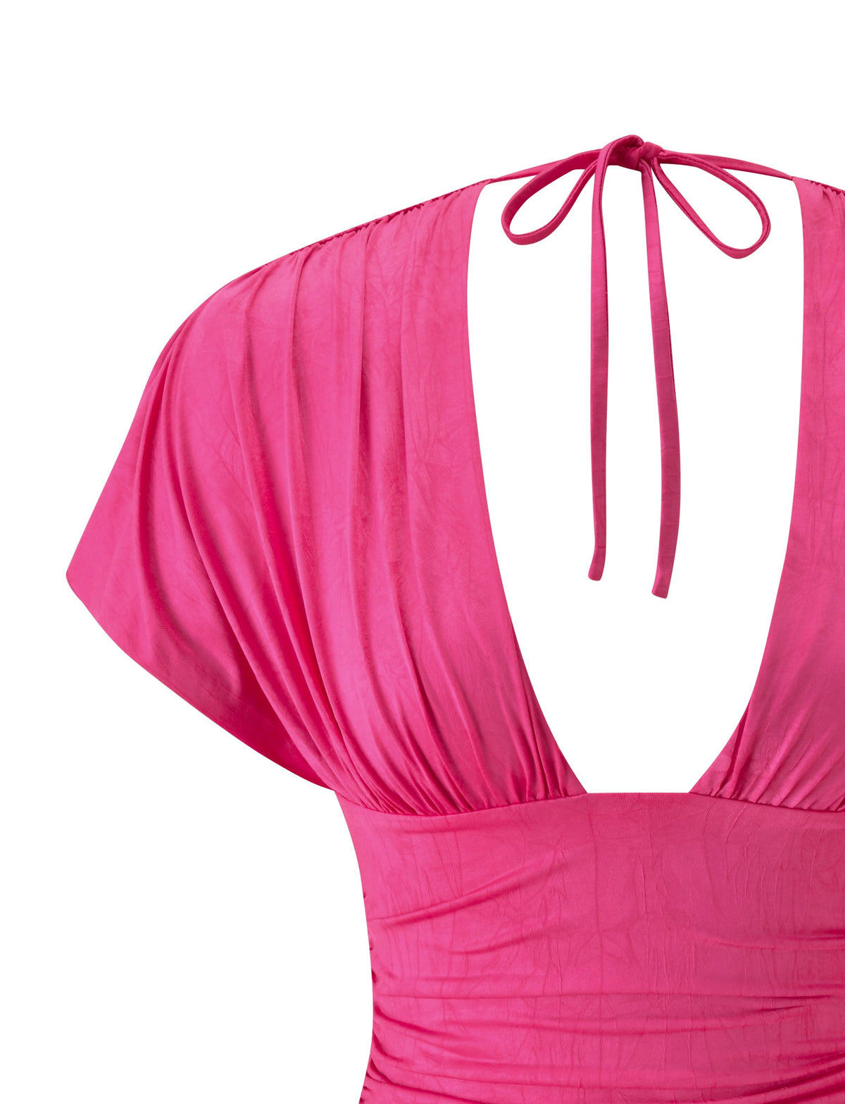 LORELAI TOP - FUCHSIA jersey top featuring a plunging V-neckline, short sleeves, and a tie-back closure.
