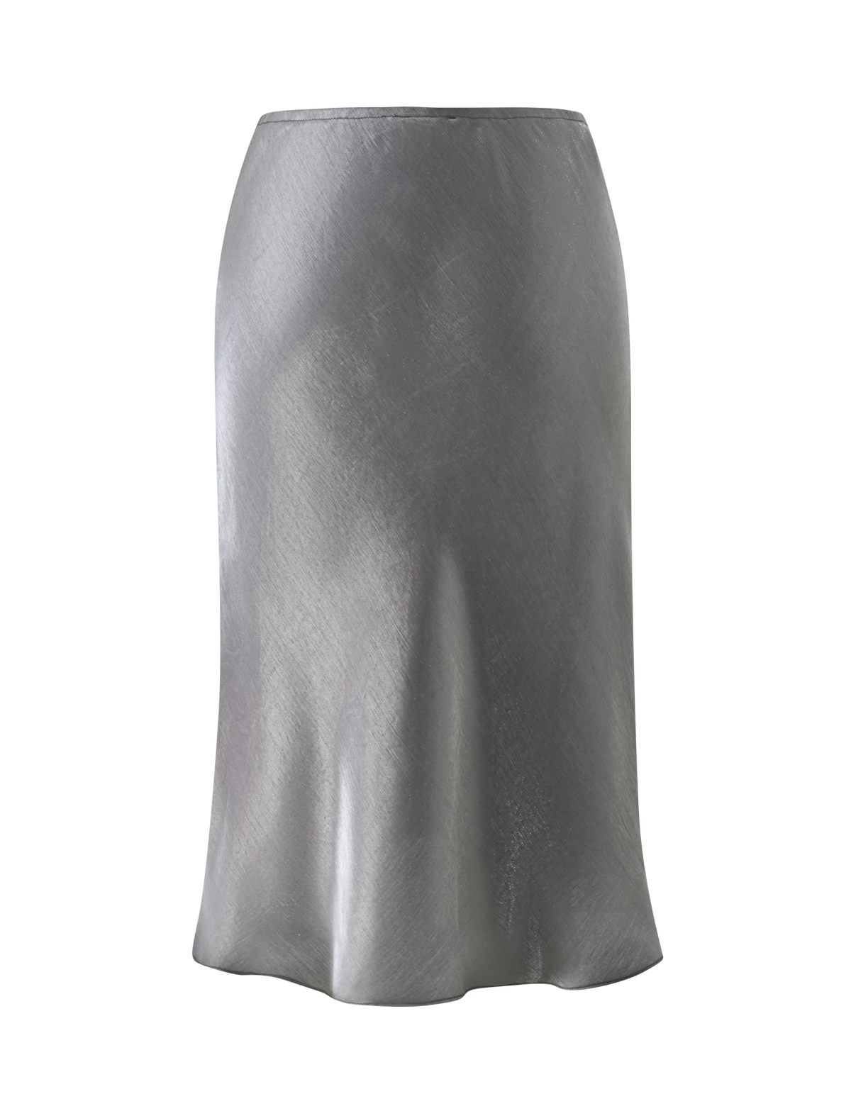 ASPEN MIDI SKIRT - CHARCOAL charcoal gray bias cut satin midi skirt with a slight sheen.