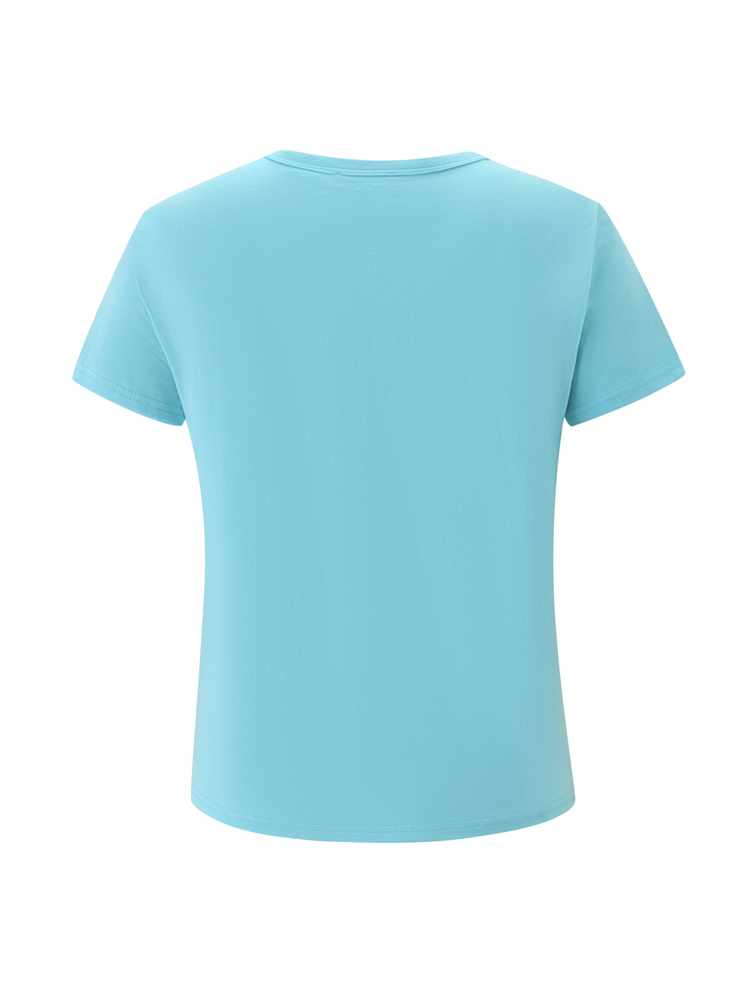 The DANIELLE TEE - TURQUOISE by TIGERMIST is displayed from the back, highlighting its short sleeves, round neckline, and clean design free of visible logos or graphics. Its classic silhouette and vibrant turquoise shade create the timeless appeal of a vintage boxy tee.