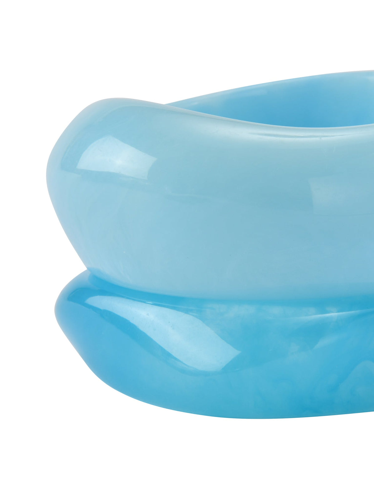 The MIKAH BANGLE SET - AQUA by TIGERMIST features two chunky, organic-shaped acrylic bangles in light and medium blue, stacked together against a white background.
