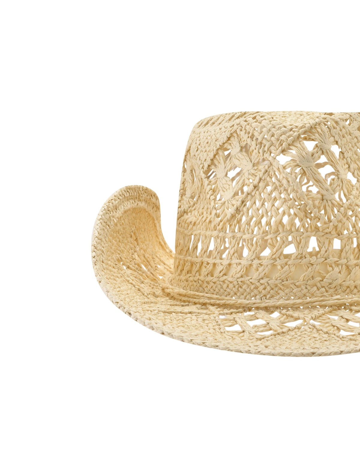 COPELAND COWBOY HAT - TAN in a woven straw design featuring an open geometric pattern, styled as a one size fits most festival hat.