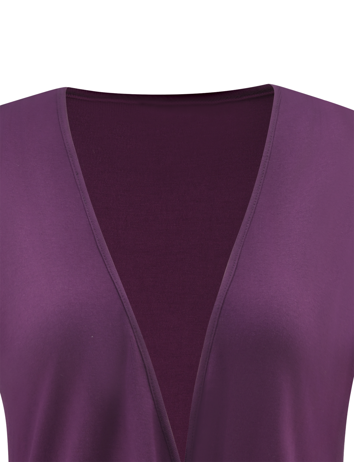 Plum-colored FOXLEY MINI DRESS - PLUM with a deep V-neckline.